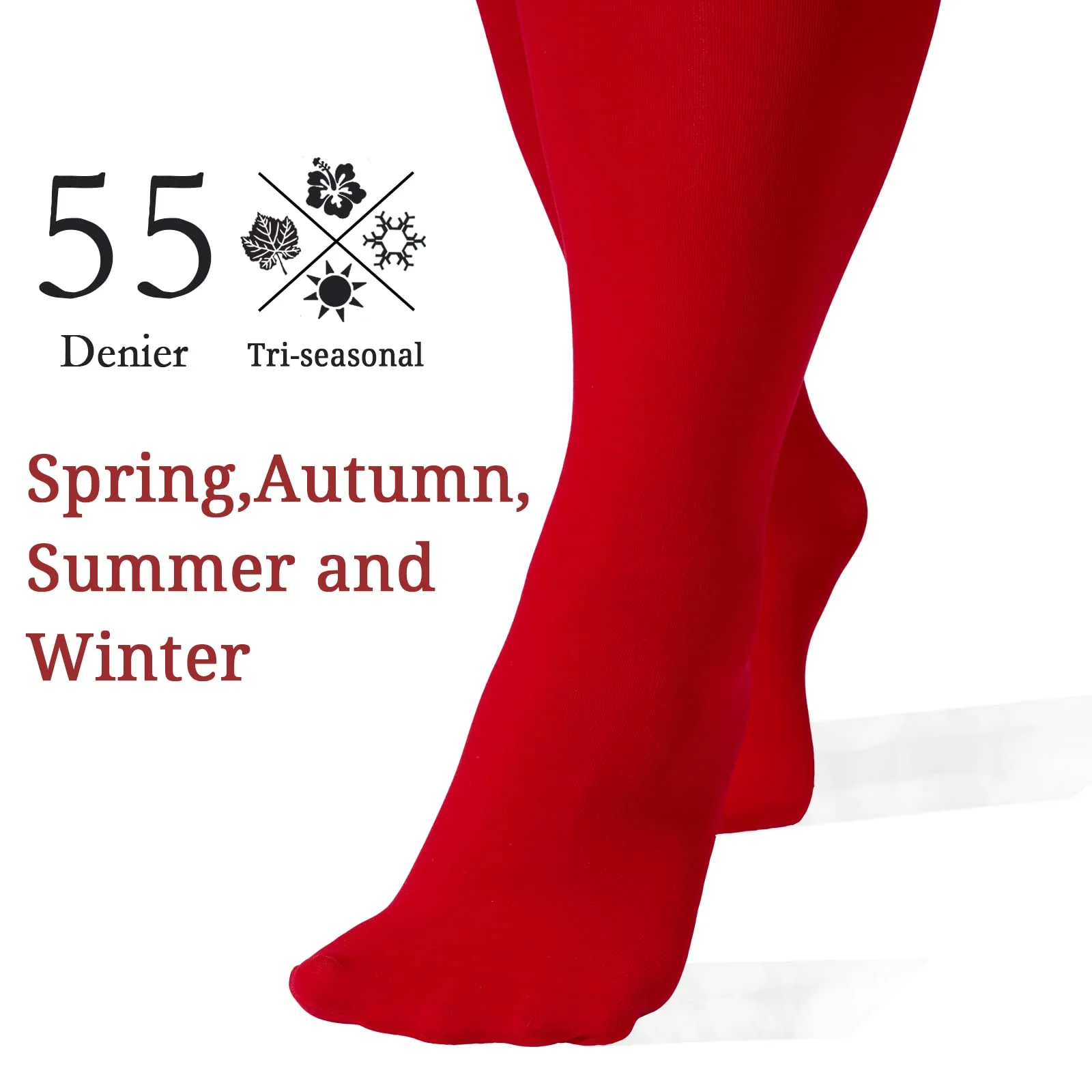 3 Pairs Plus Size Opaque Thigh High Socks-Black+white+red - Image 3