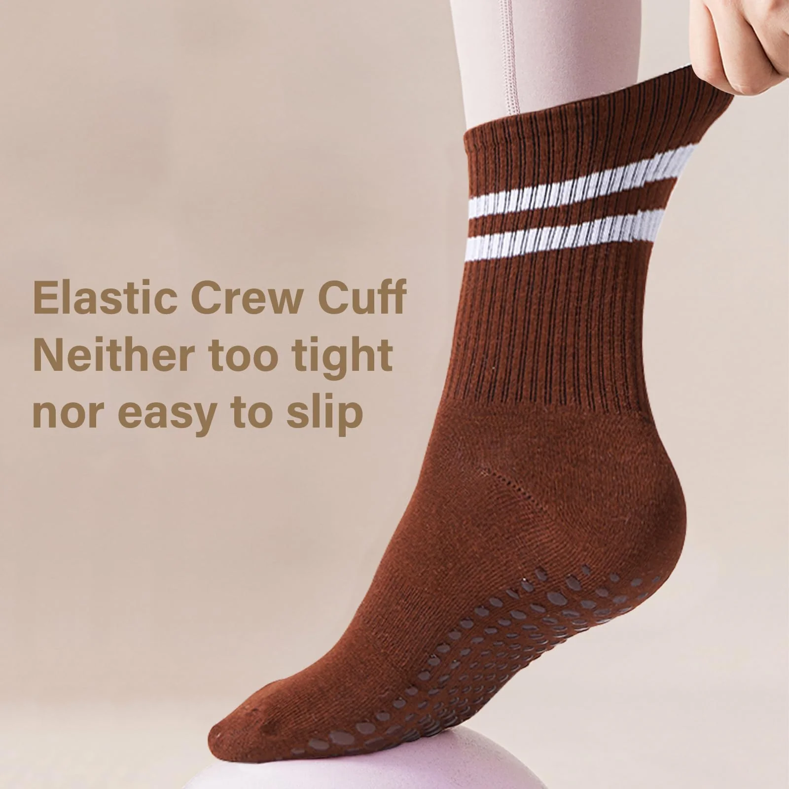 3 Pairs Pilates Socks with Grips-Black Grey Brown - Image 3