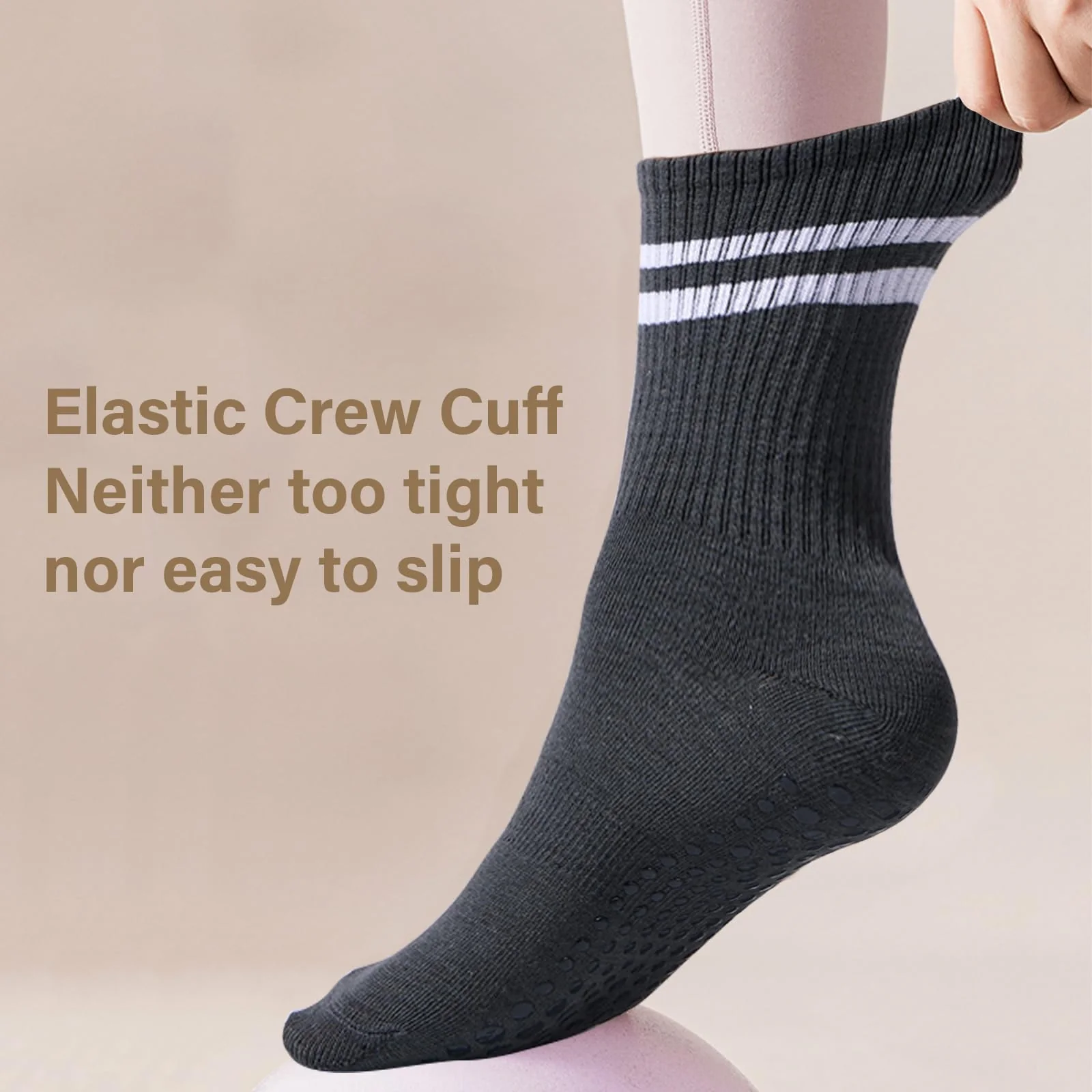 3 Pairs Pilates Socks with Grips-Black White Grey - Image 3