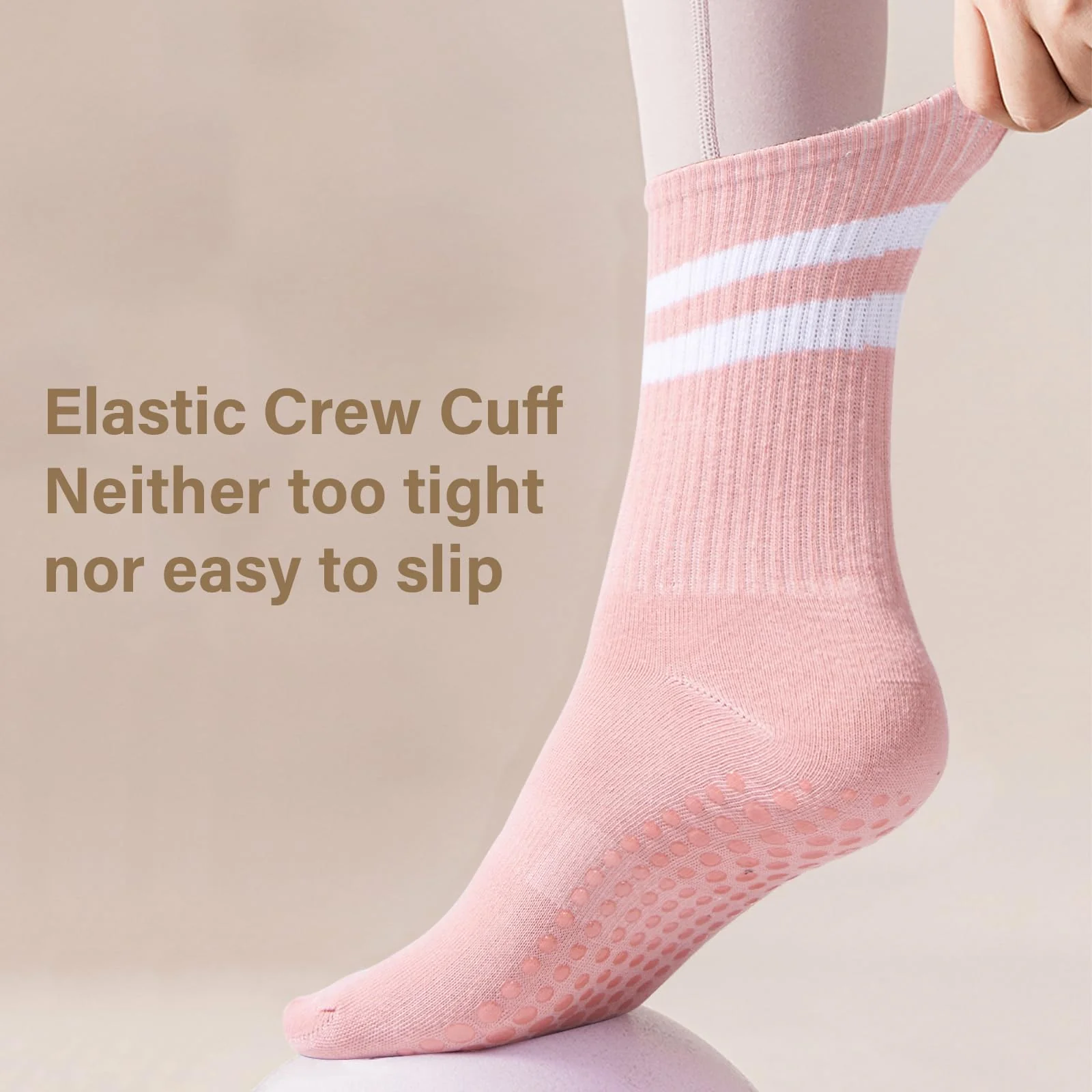 3 Pairs Pilates Socks with Grips-Black White Pink - Image 3