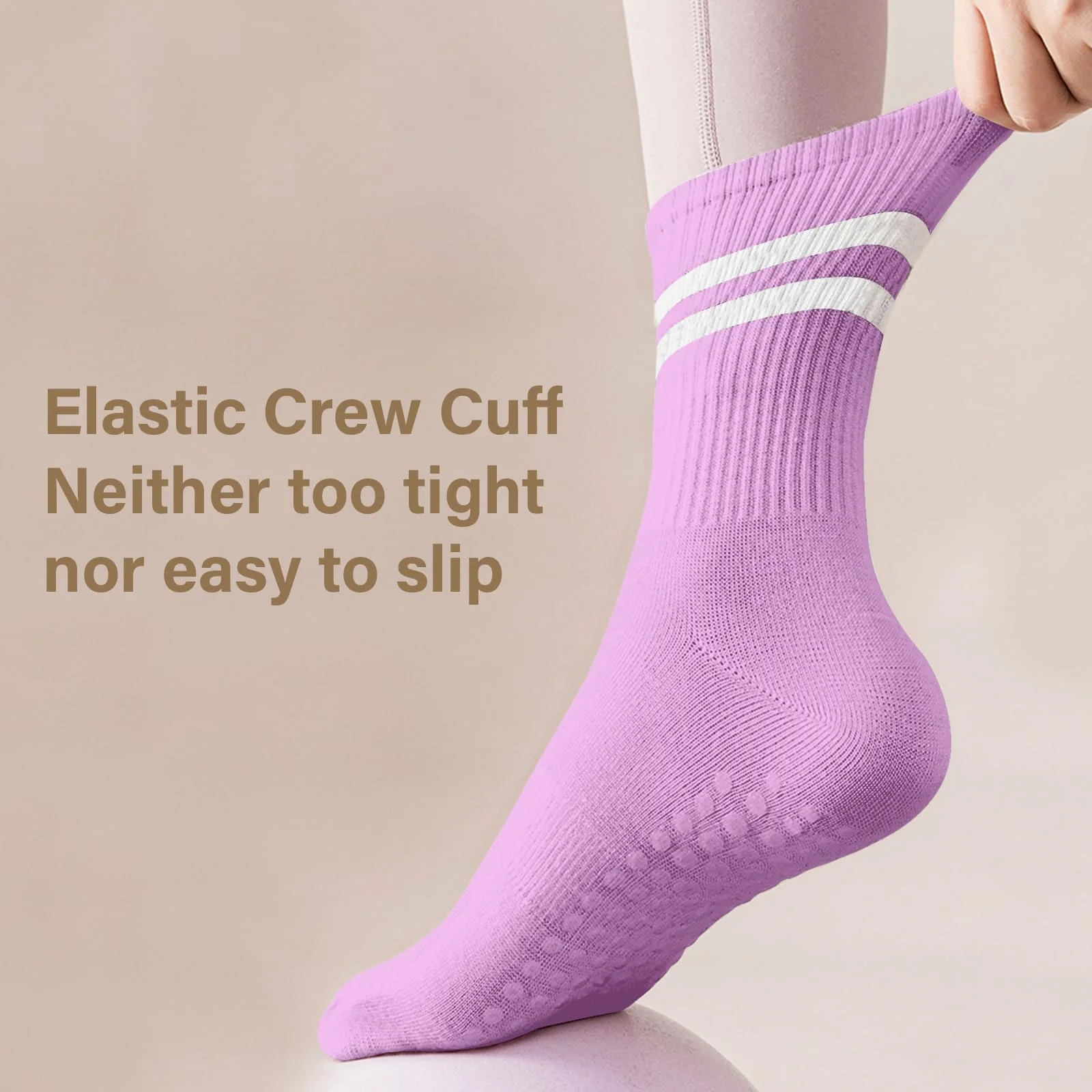 3 Pairs Pilates Socks with Grips-Black White Purple - Image 3