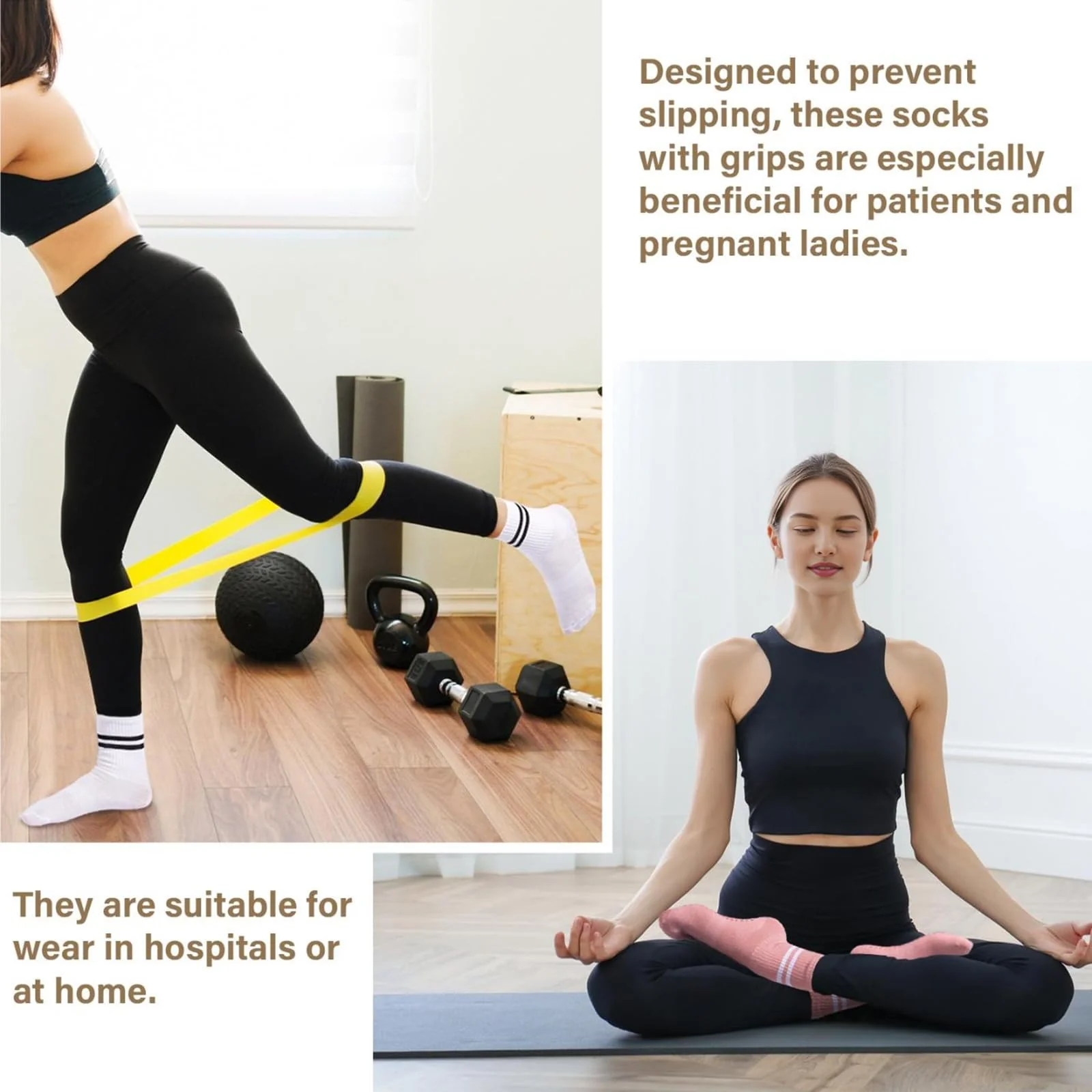 3 Pairs Pilates Socks with Grips-Black White Purple - Image 6