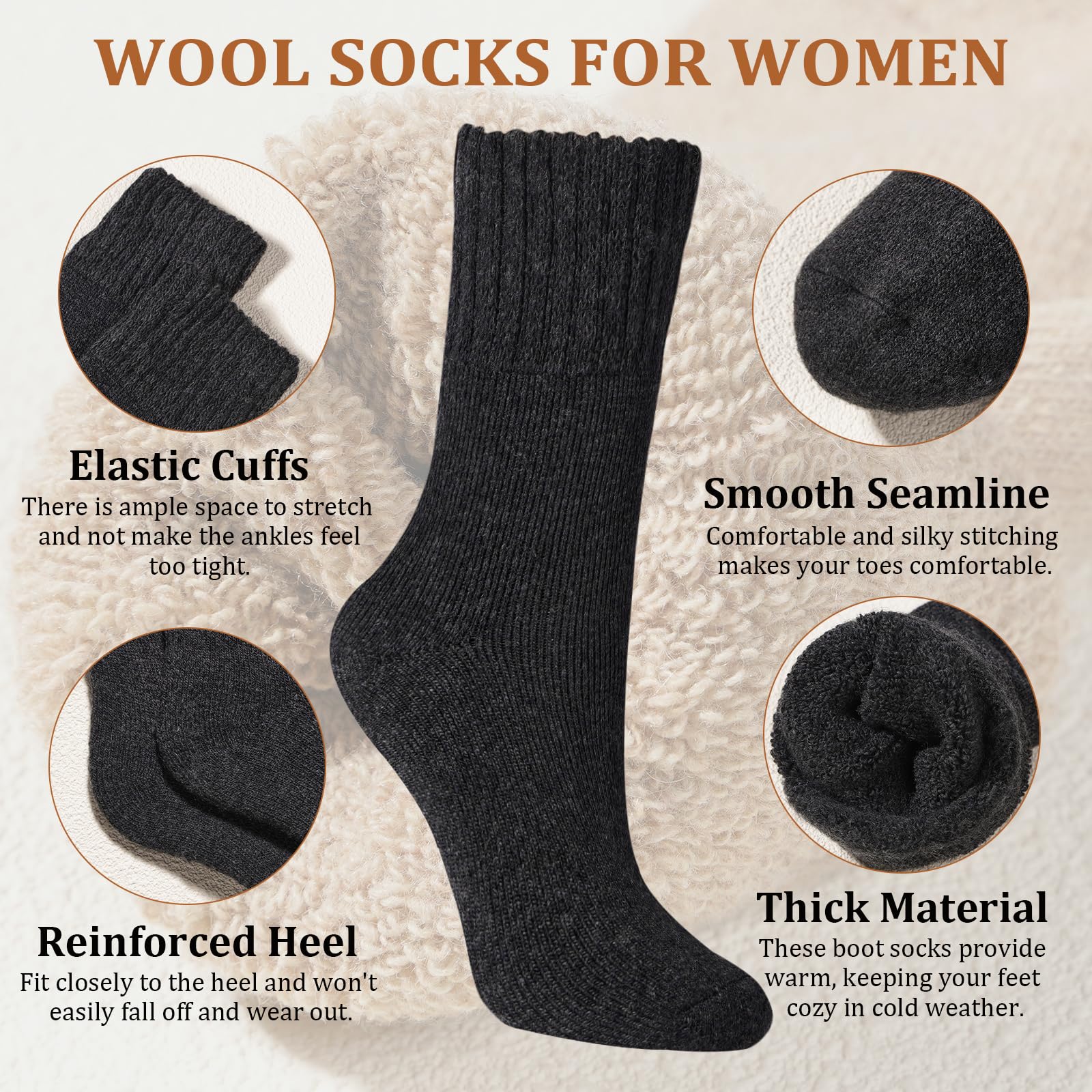 3 Pairs Wool Boot Socks for Women Winter - Image 3