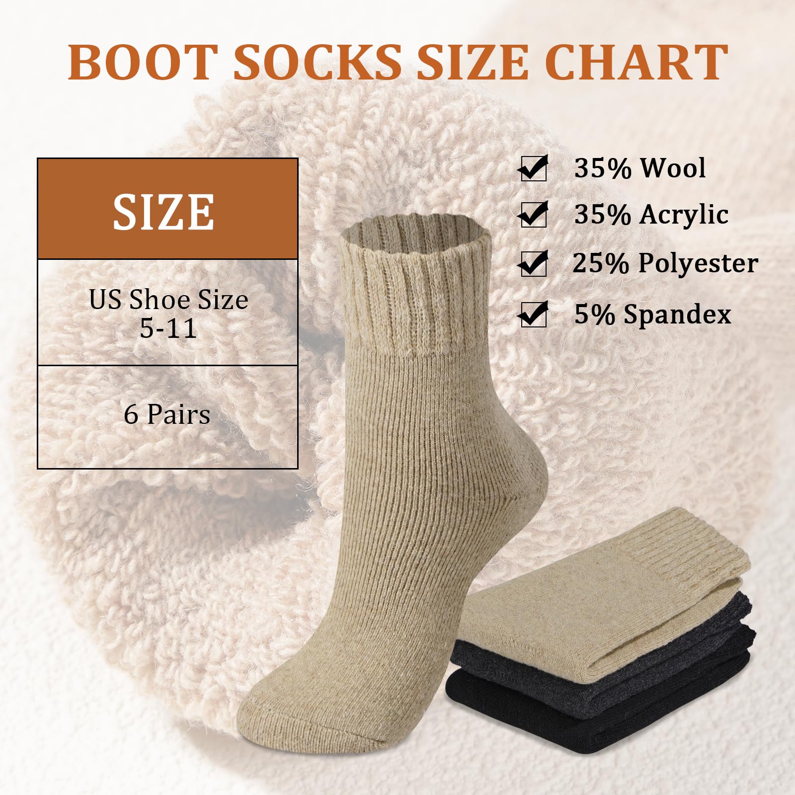 3 Pairs Wool Boot Socks for Women Winter - Image 4