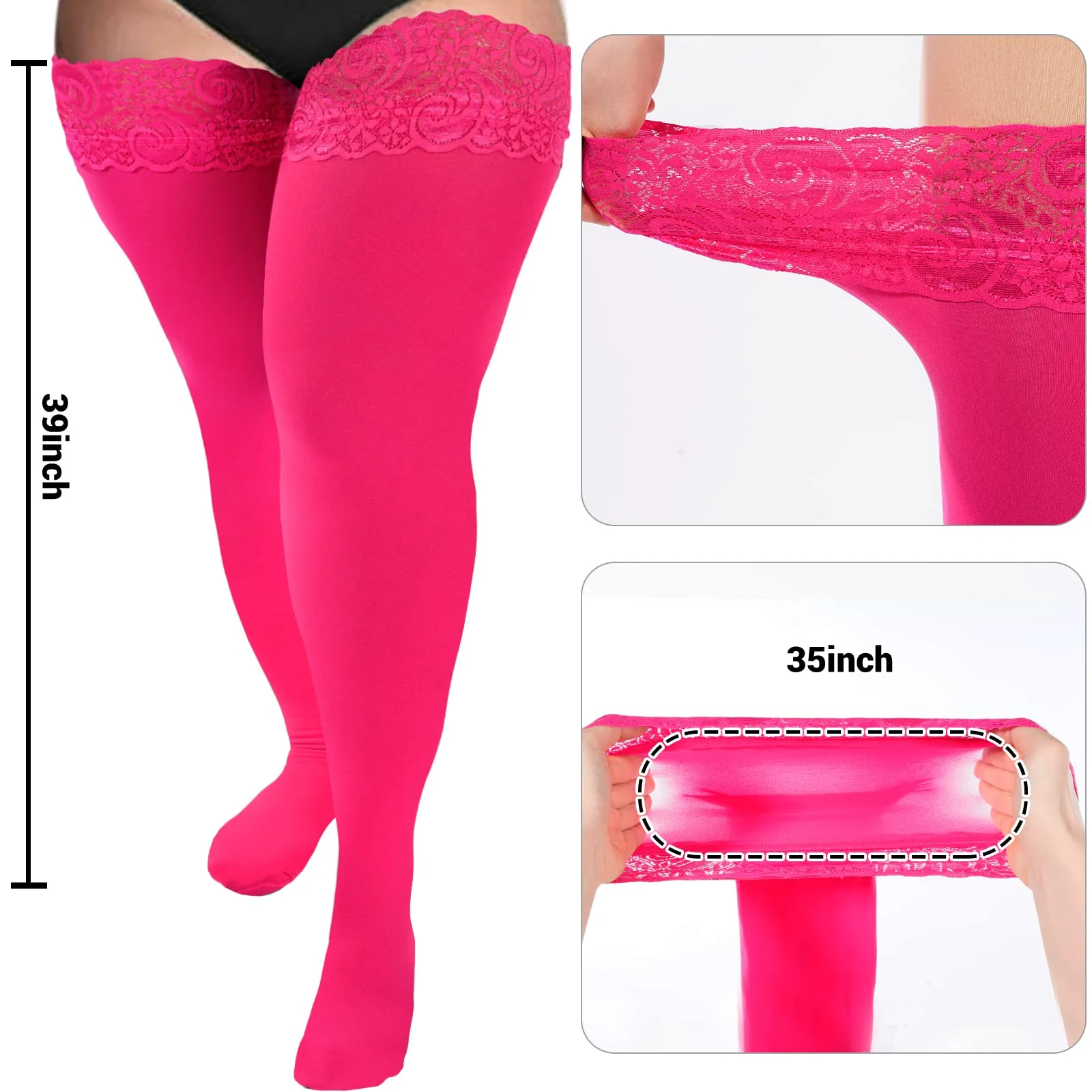 55D Semi Sheer Silicone Lace Stay Up Thigh Highs Pantyhose-Purple - Image 3