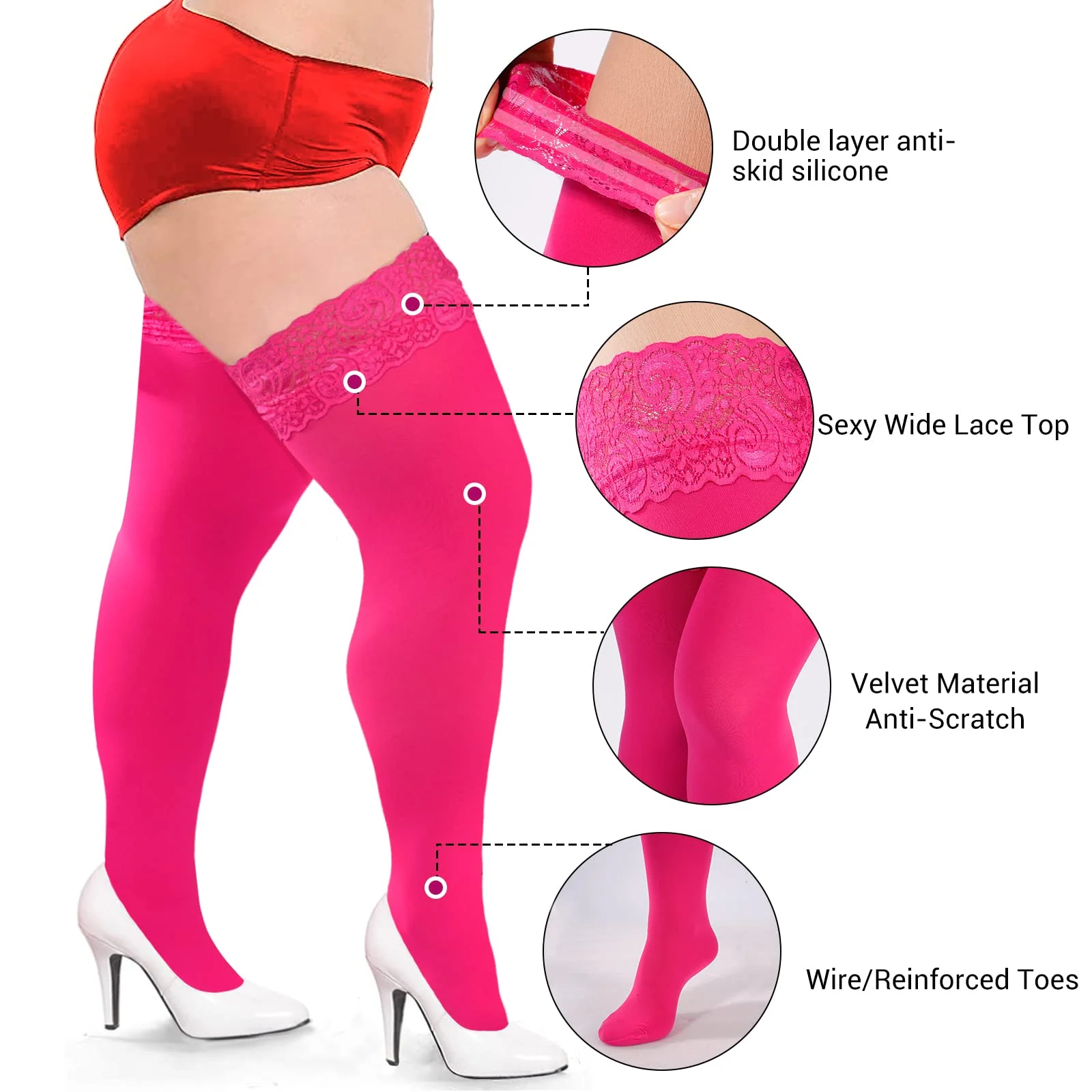 55D Semi Sheer Silicone Lace Stay Up Thigh Highs Pantyhose-Purple - Image 4