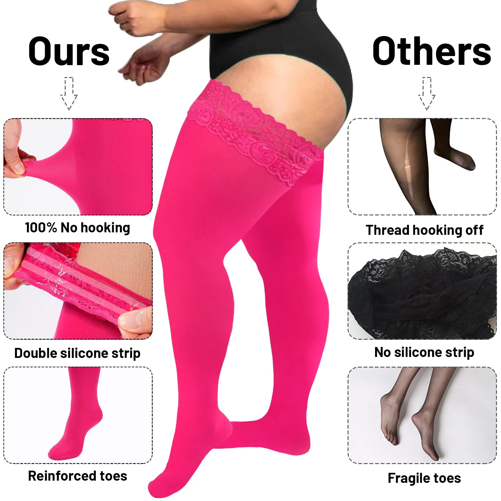 55D Semi Sheer Silicone Lace Stay Up Thigh Highs Pantyhose-Purple - Image 5