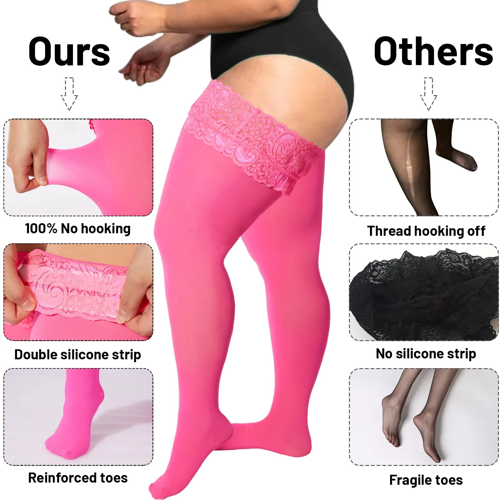 55D Semi Sheer Silicone Lace Stay Up Thigh Highs- Pink - Image 4