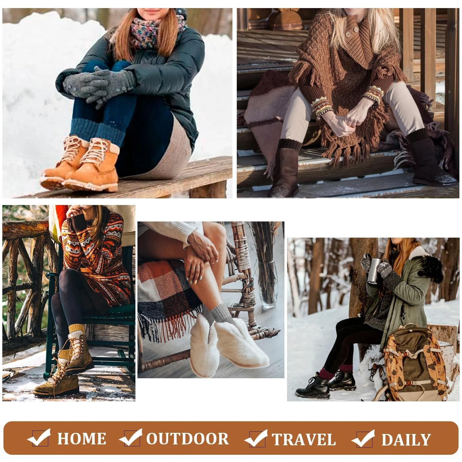 6 Pairs Wool Boot Socks for Women Winter Dark Color - Image 6