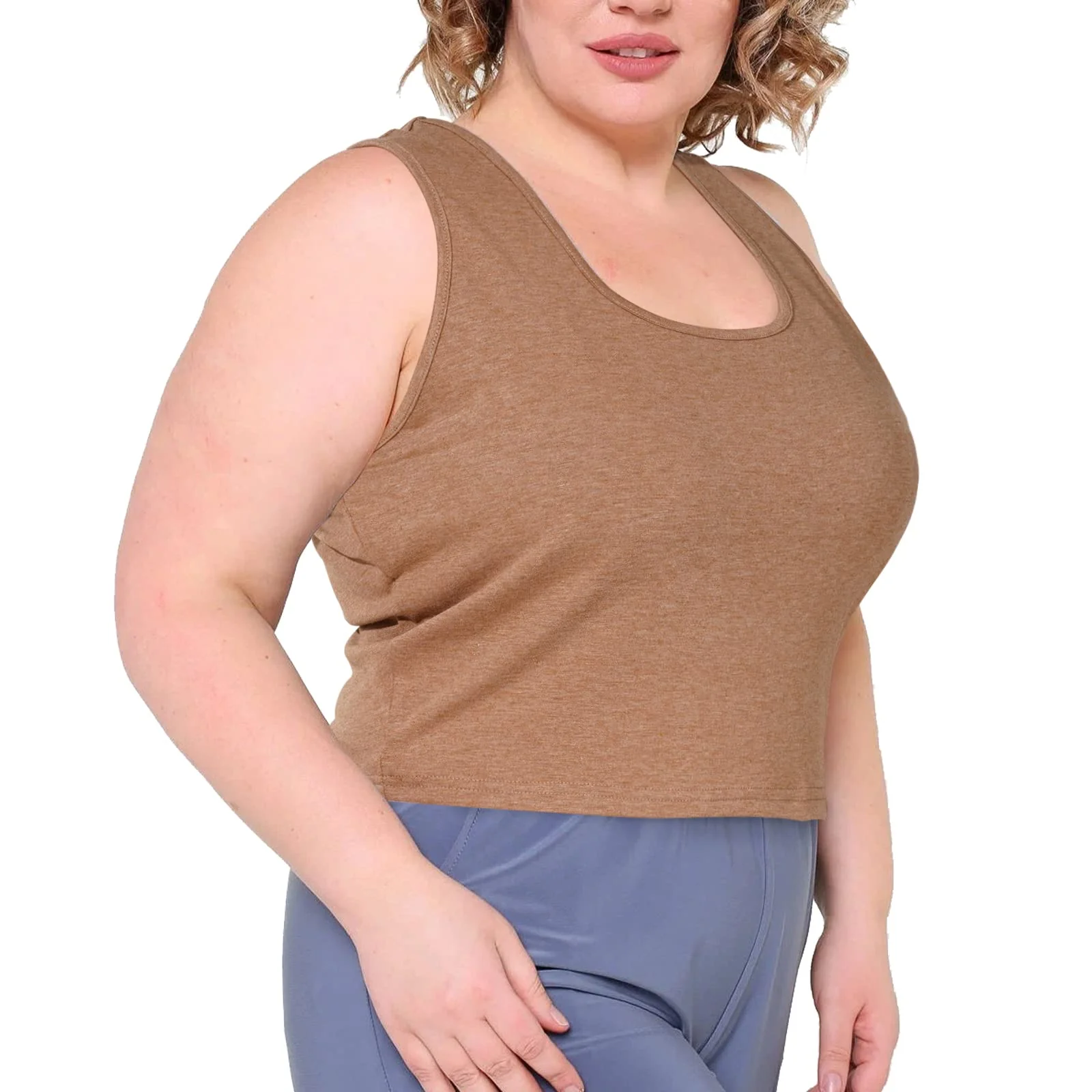 3 Pieces Basic Plus Size Tank Tops for Women-Black,Coffee,Army Green - Image 3