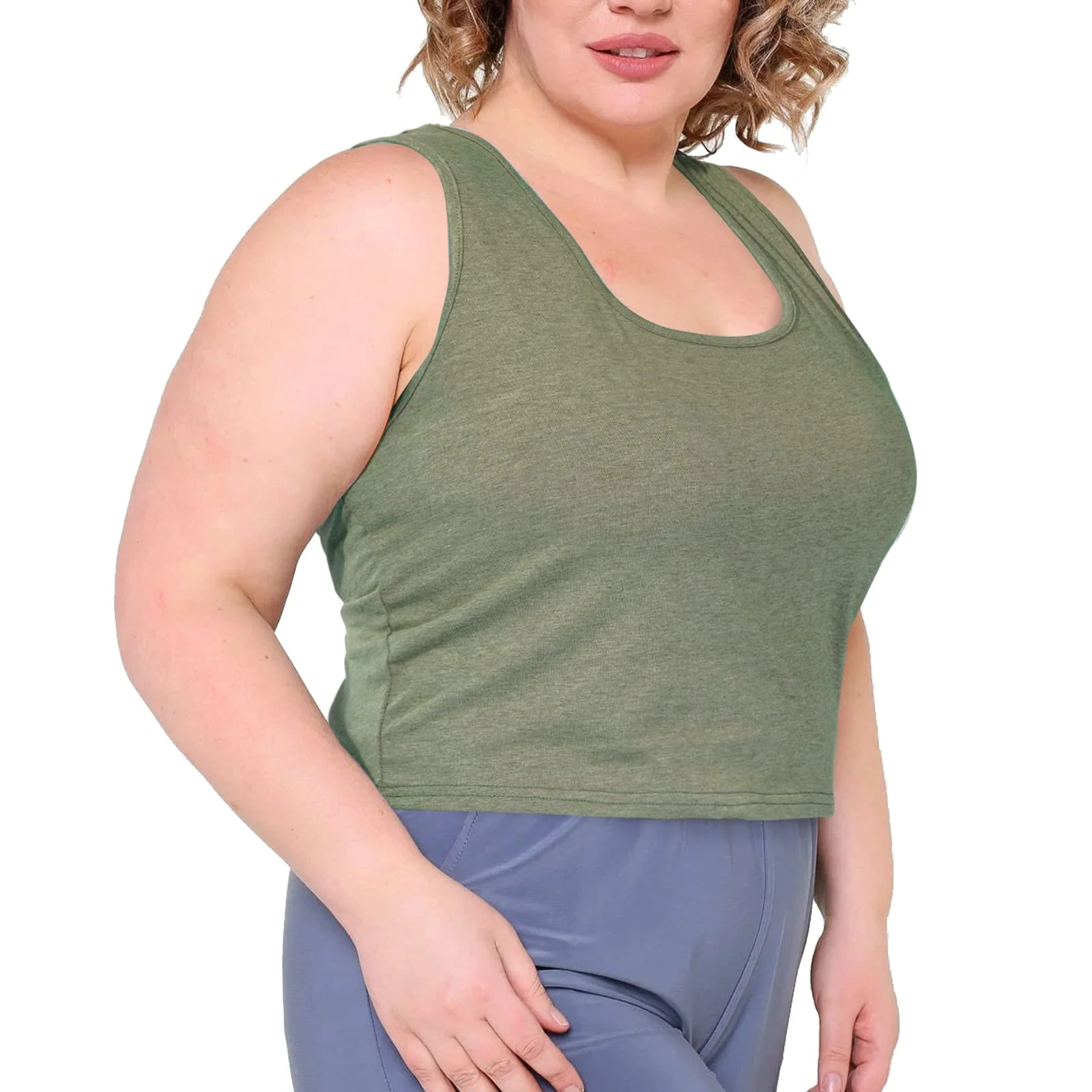 3 Pieces Basic Plus Size Tank Tops for Women-Black,Grey,Army Green - Image 3