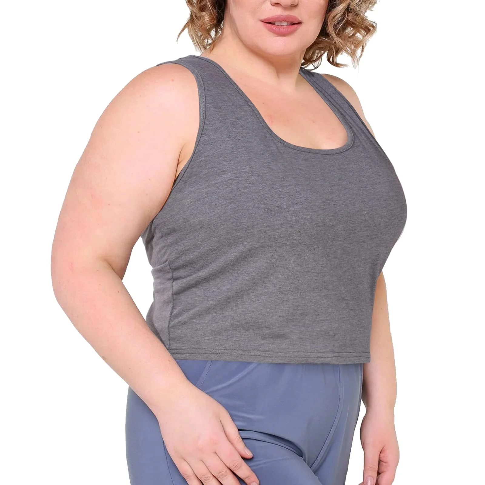 3 Pieces Basic Plus Size Tank Tops for Women-Black,Grey,Navy Blue - Image 3