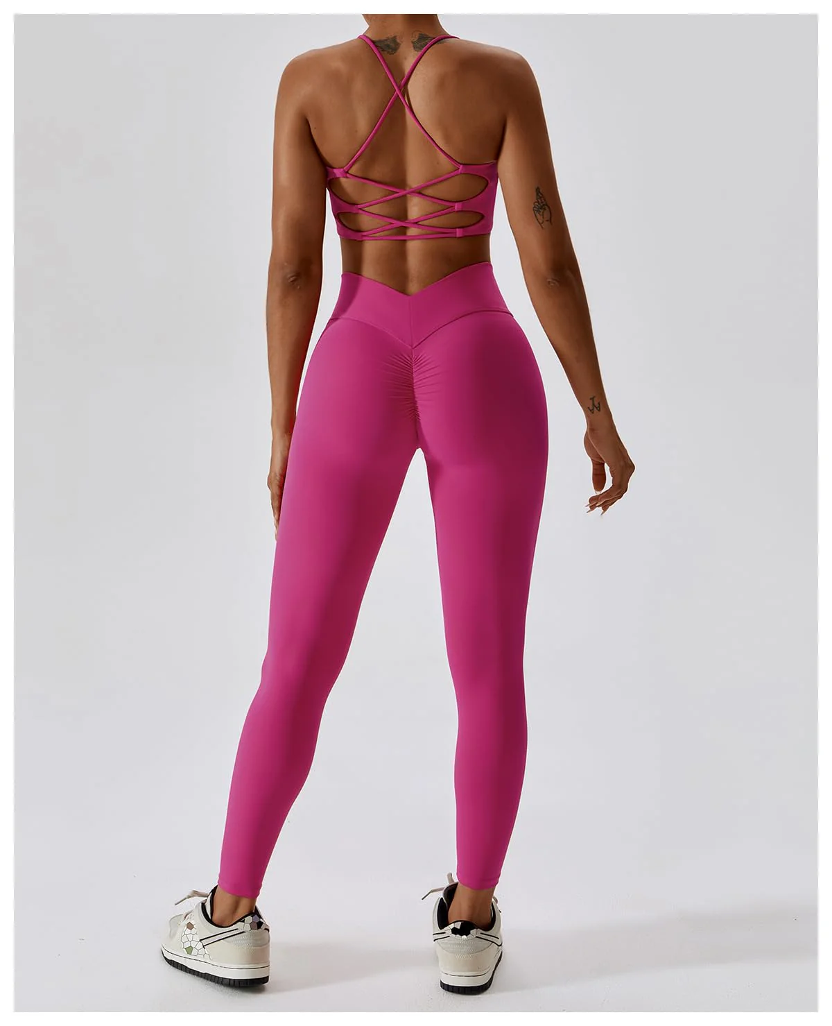 Butt Lifting V Waist Cut Leggings - Magenta - Image 3