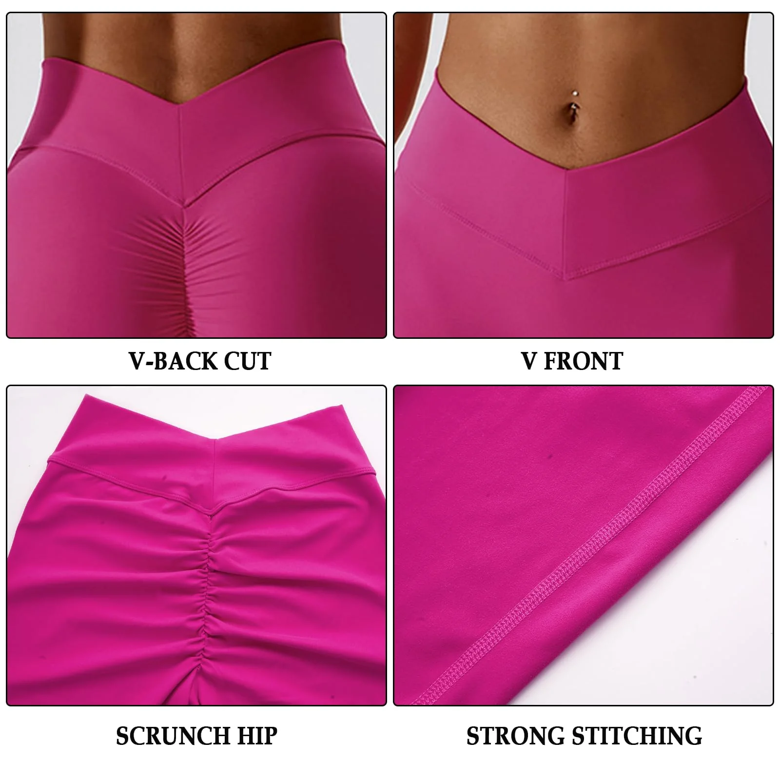 Butt Lifting V Waist Cut Leggings - Magenta - Image 6