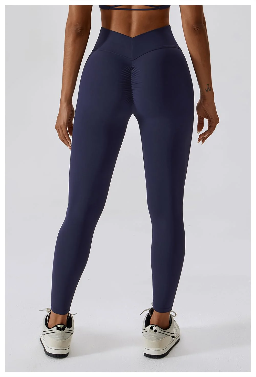 Butt Lifting V Waist Cut Leggings - Navy Blue - Image 3