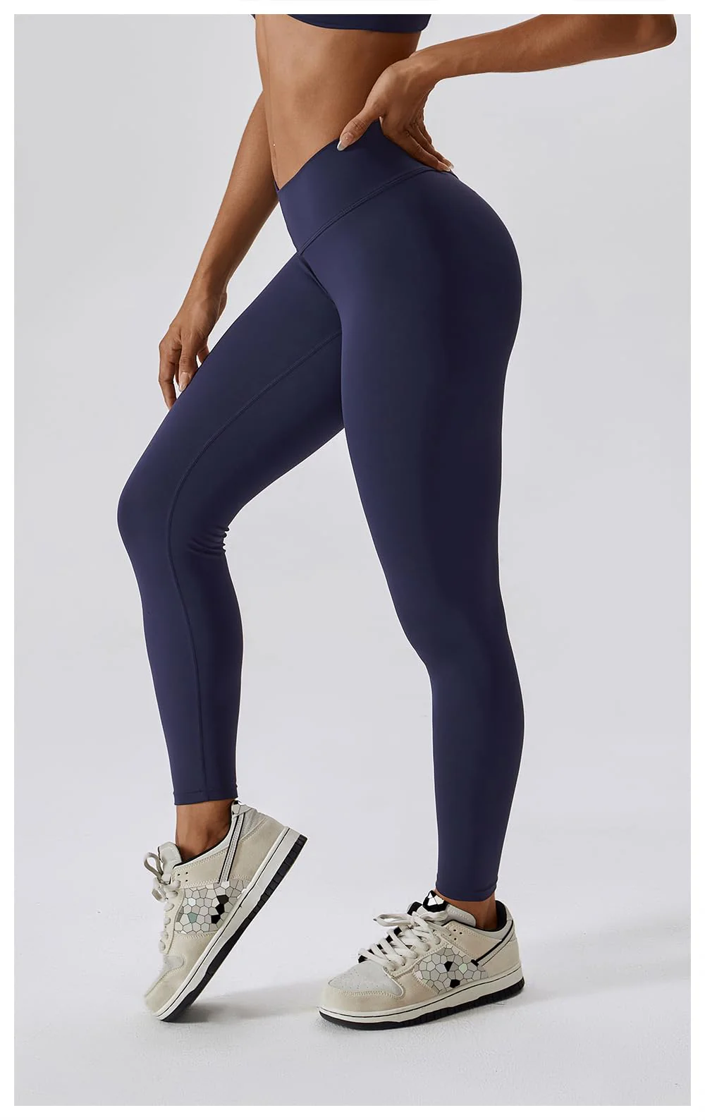 Butt Lifting V Waist Cut Leggings - Navy Blue - Image 4