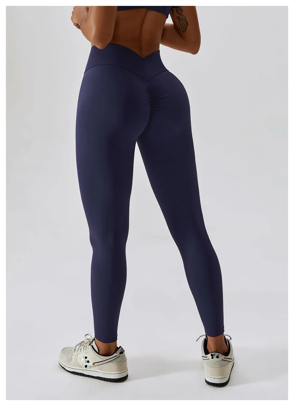 Butt Lifting V Waist Cut Leggings - Navy Blue - Image 5