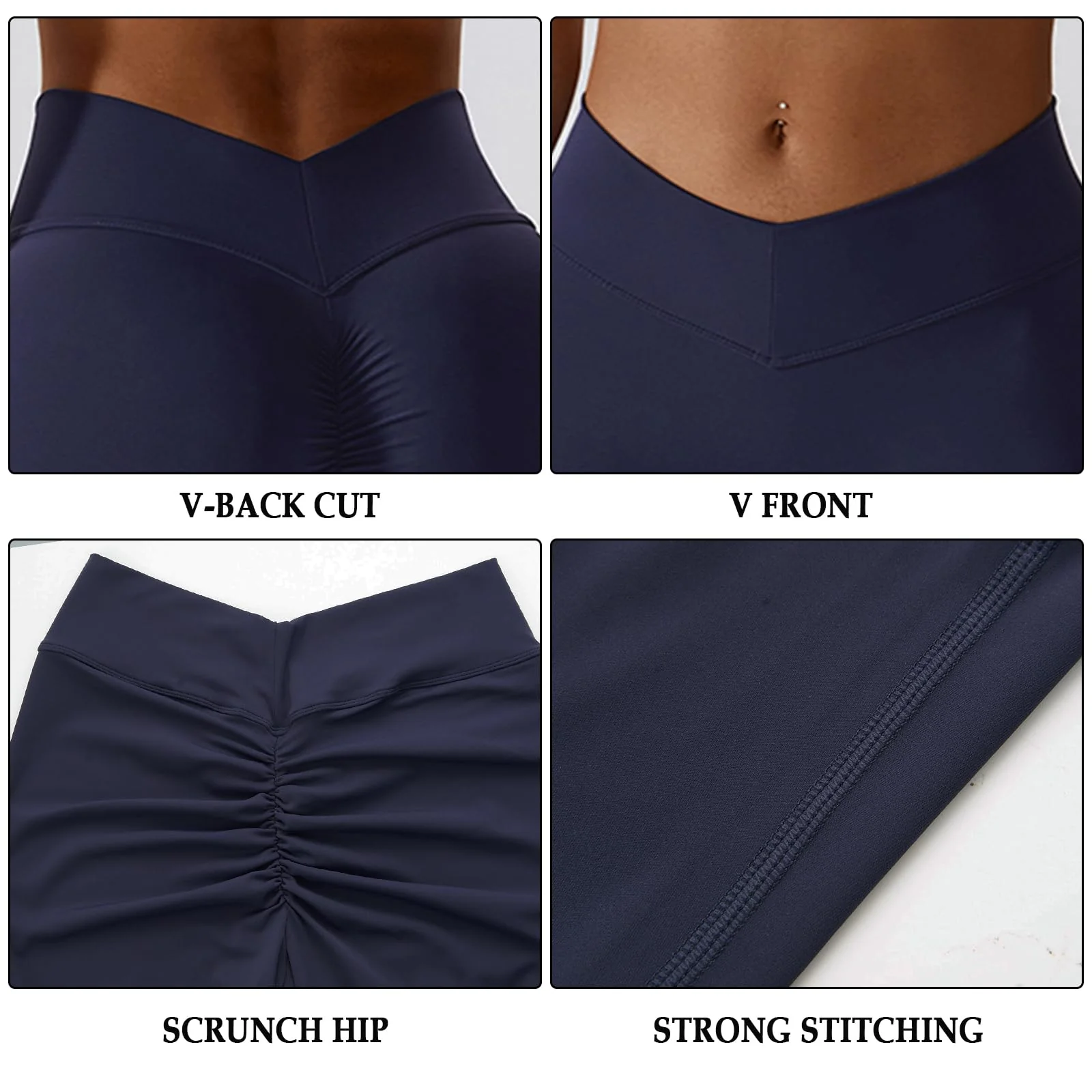 Butt Lifting V Waist Cut Leggings - Navy Blue - Image 6