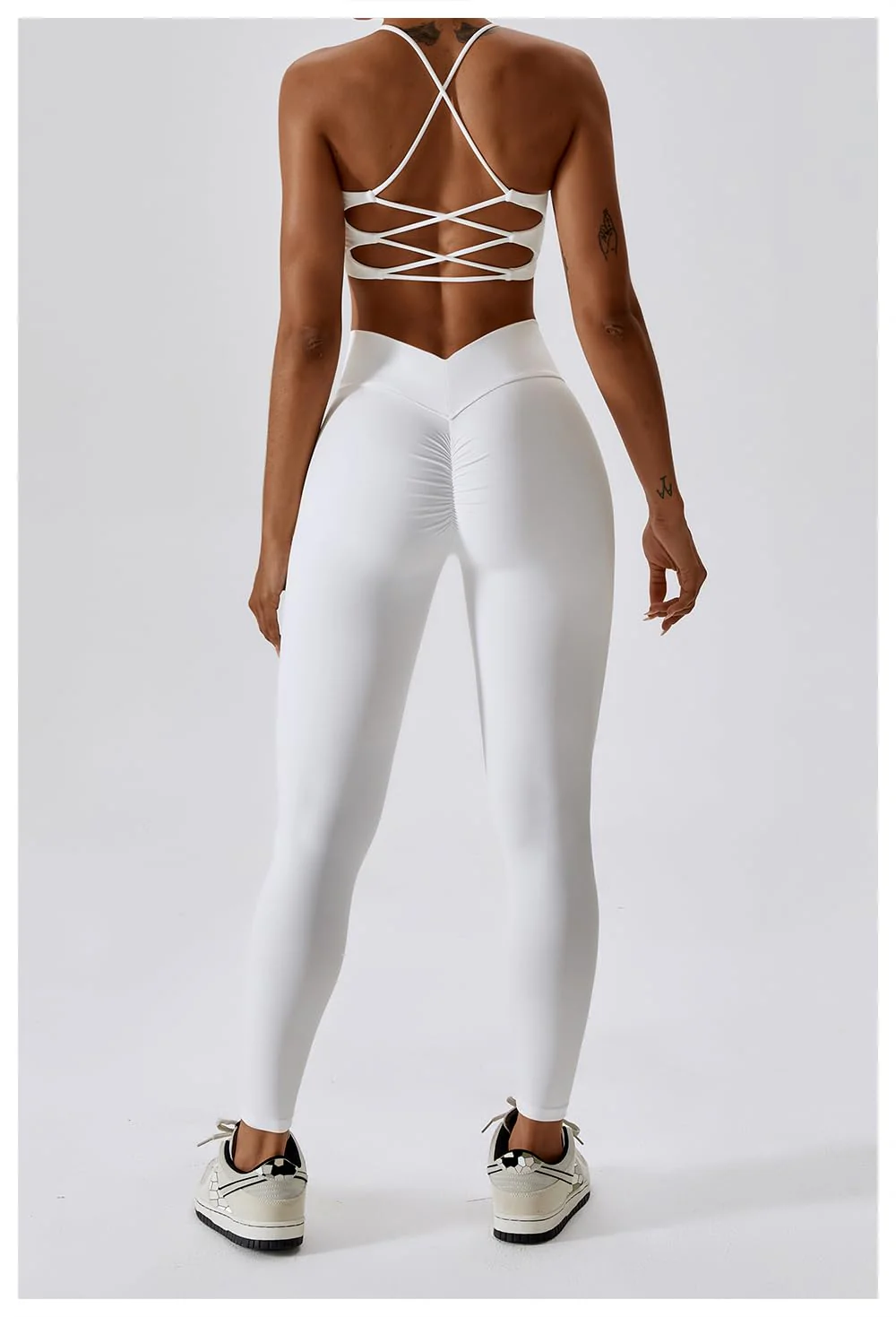 Butt Lifting V Waist Cut Leggings - White - Image 3