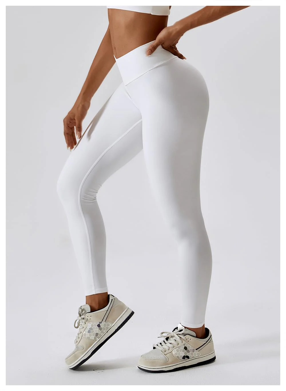 Butt Lifting V Waist Cut Leggings - White - Image 4