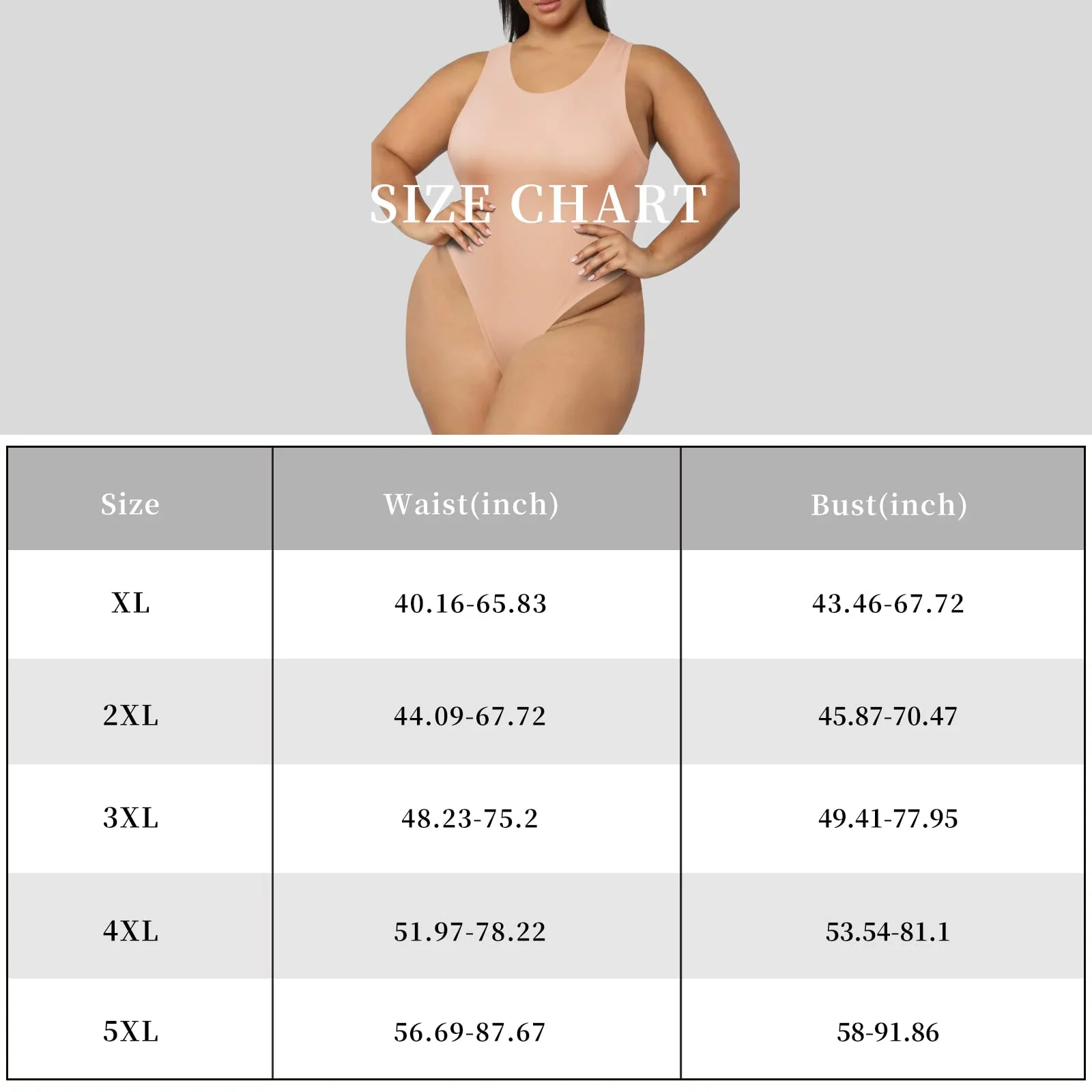 Crew Neck Sleeveless Slick Plus Size Bodysuit for Women - Beige - Image 6