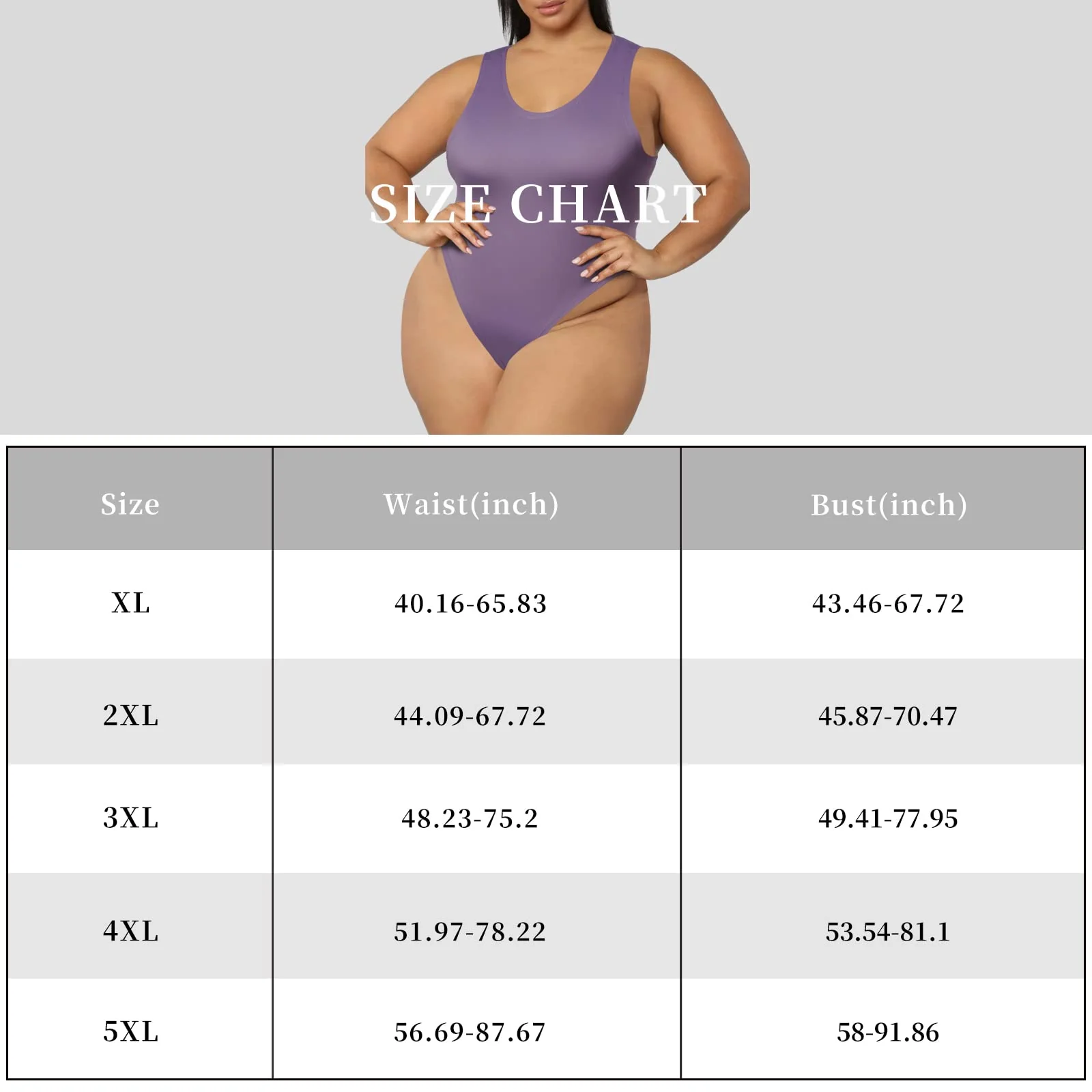 Crew Neck Sleeveless Slick Plus Size Bodysuit for Women - Lavender - Image 7