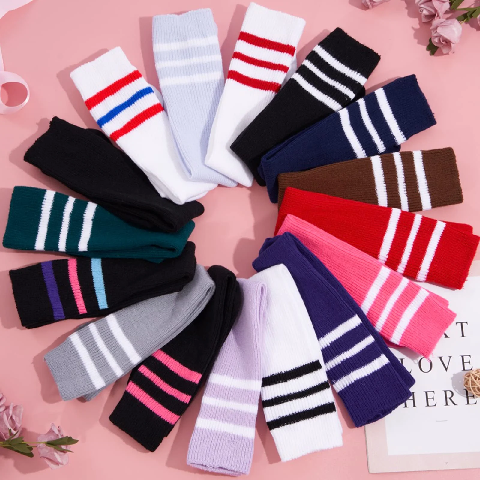 Extra Long Warm Knit Striped Thigh Highs - Christmas White & Red - Image 4