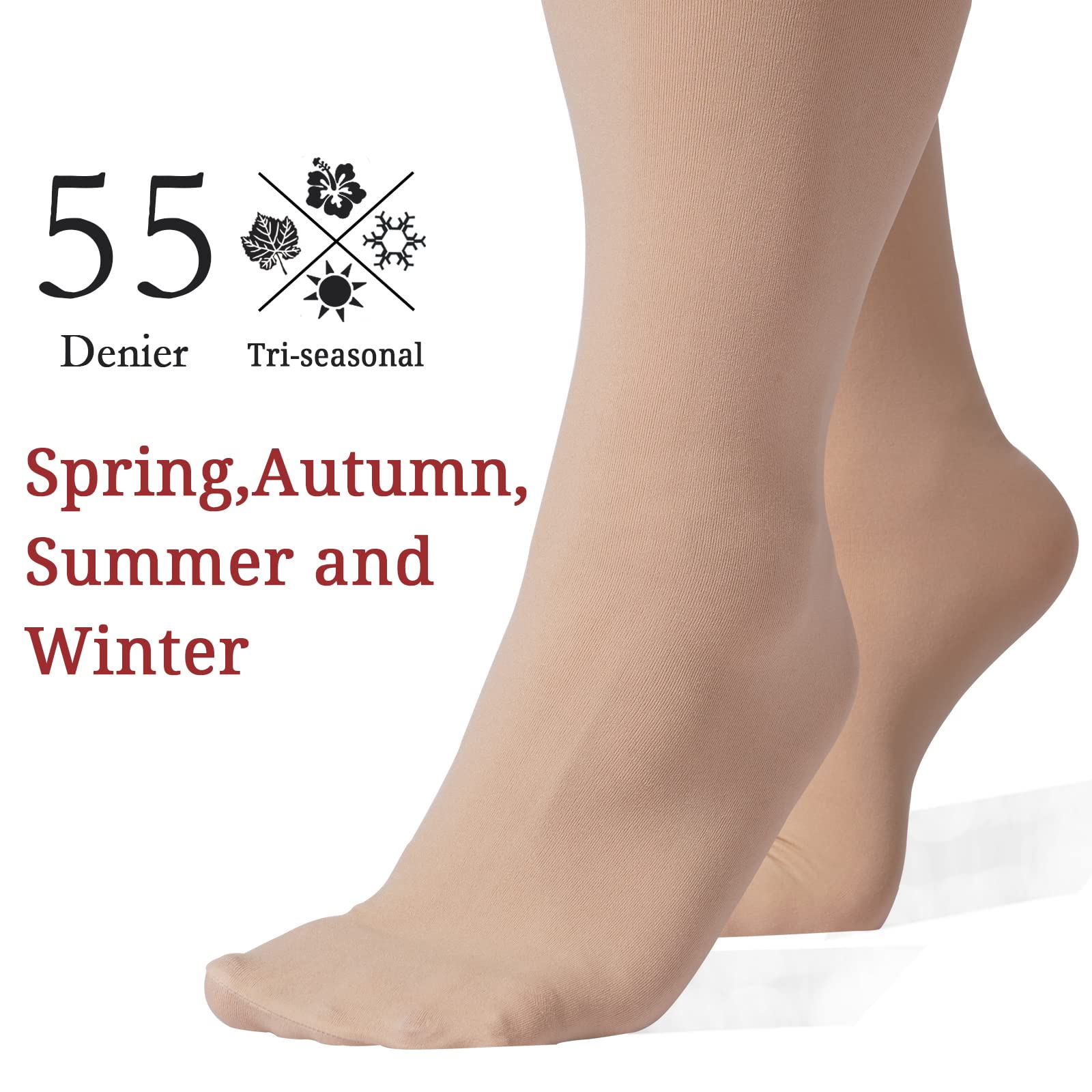 3 Pairs Plus Size Opaque Thigh High Socks-Black+White+Beige - Image 3