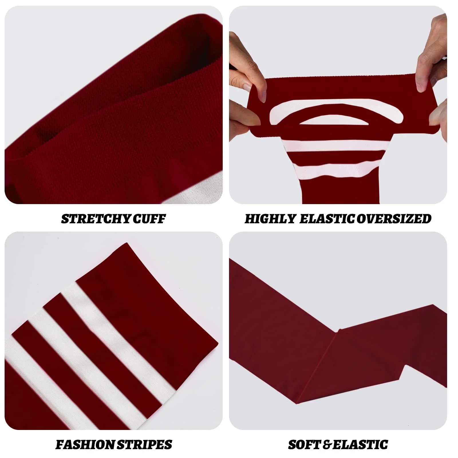 Extra Long Womens Opaque Striped Over Knee High Stockings-Burgundy & White - Image 5