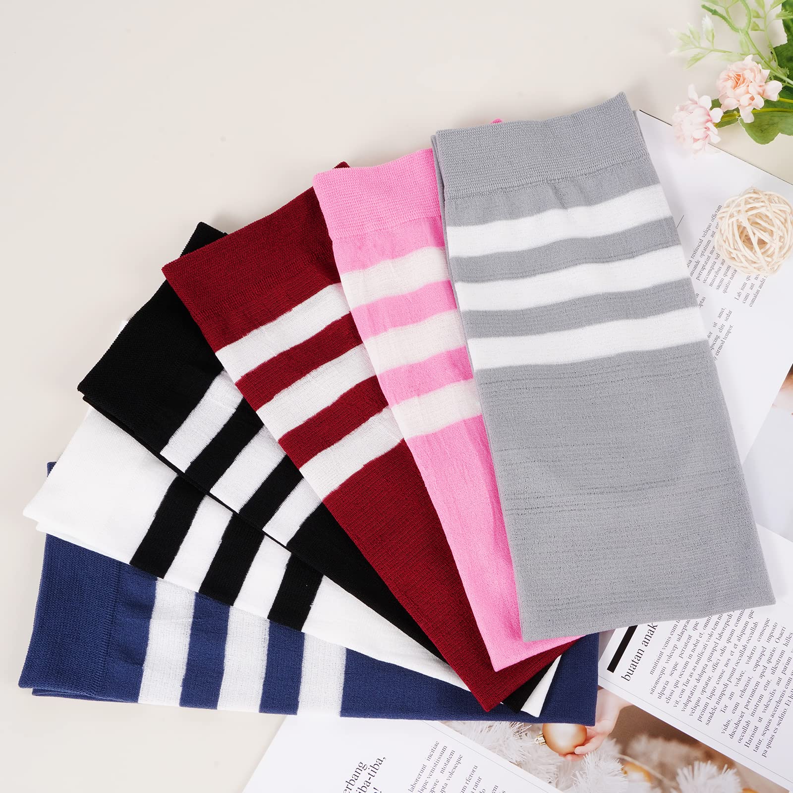 Extra Long Womens Opaque Striped Over Knee High Stockings-Burgundy & White - Image 6