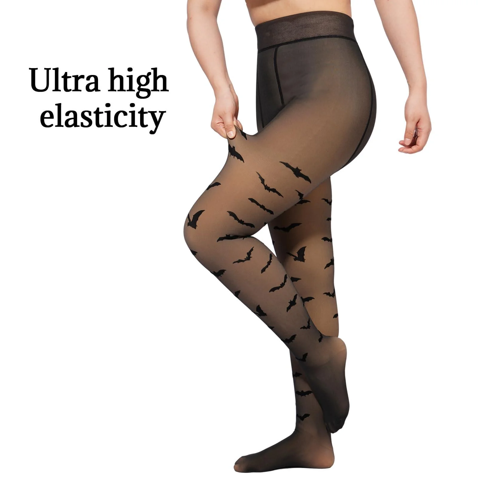Translucent Fleece Lined Tights for Women - Bat - Image 5
