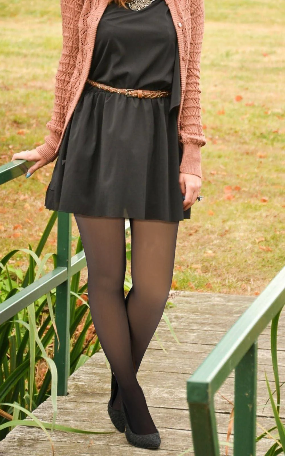 Translucent Fleece Lined Tights for Women - Black - Image 3