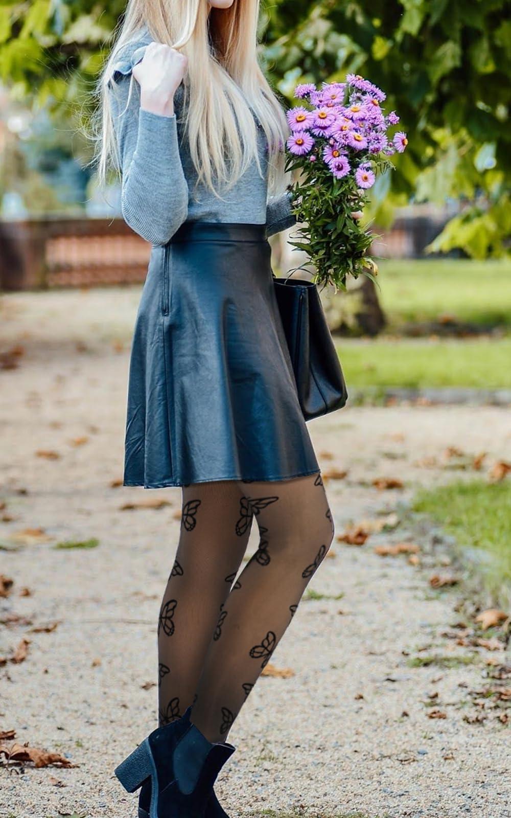 Translucent Fleece Lined Tights for Women - Butterfly - Image 5