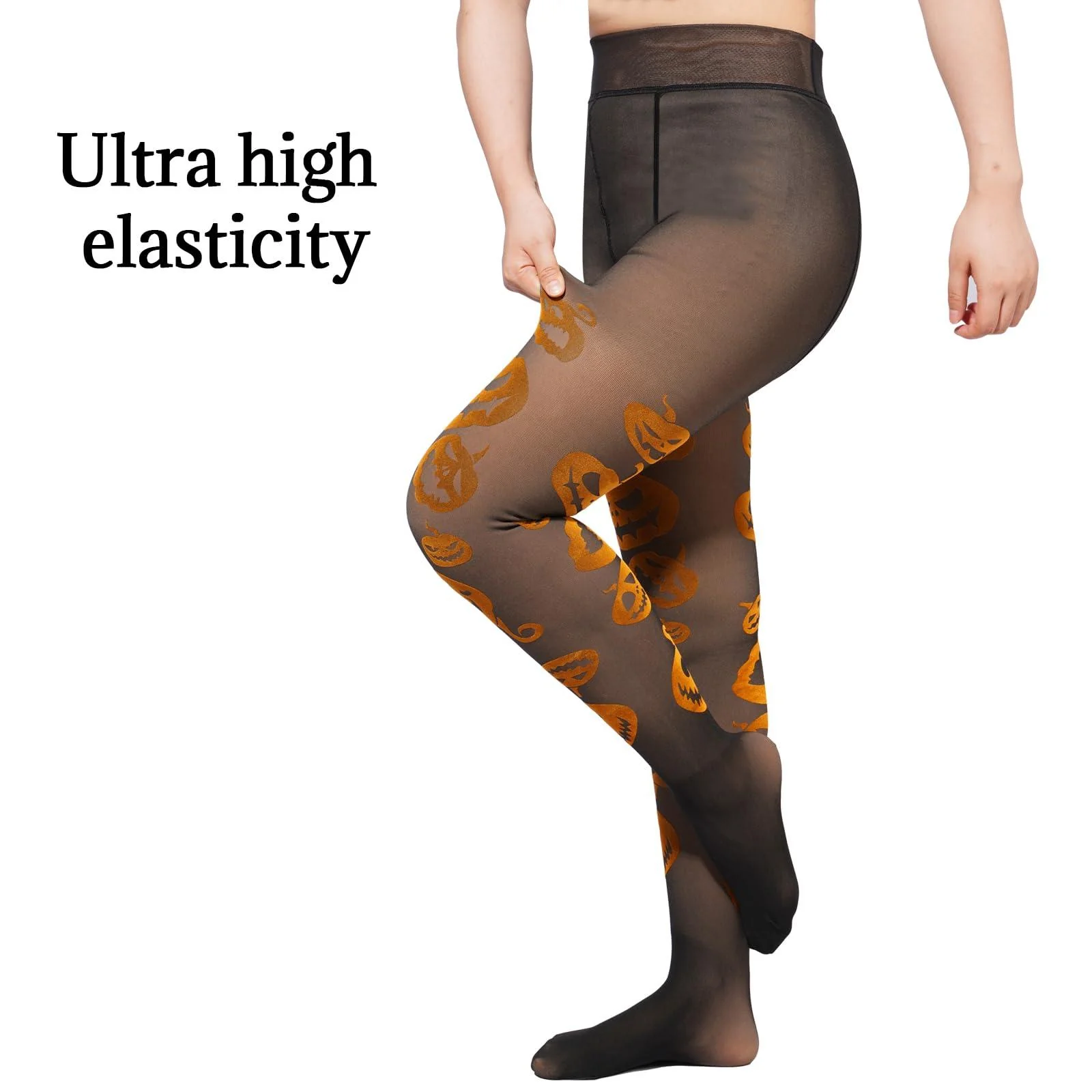 Translucent Fleece Lined Tights for Women - pumpkin - Image 5