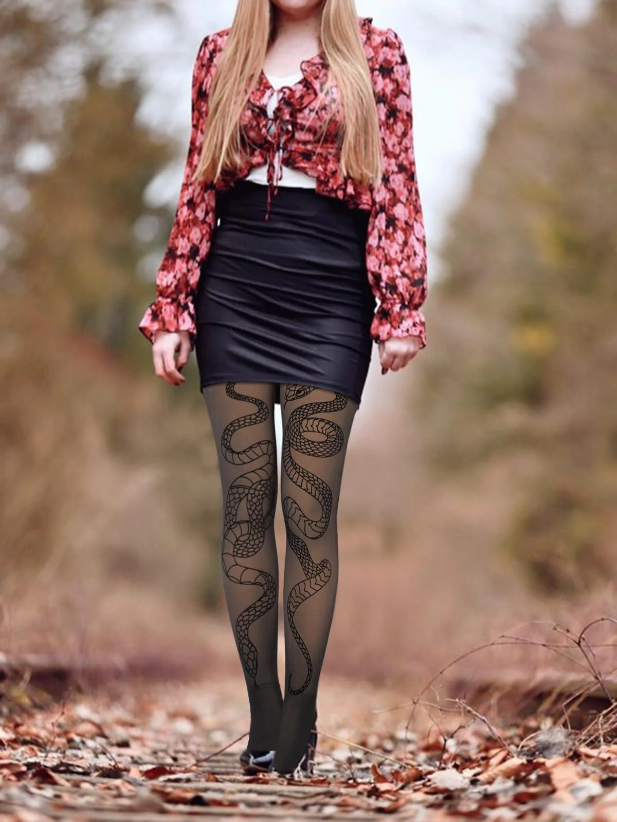 Translucent Fleece Lined Tights for Women - Snake - Image 3