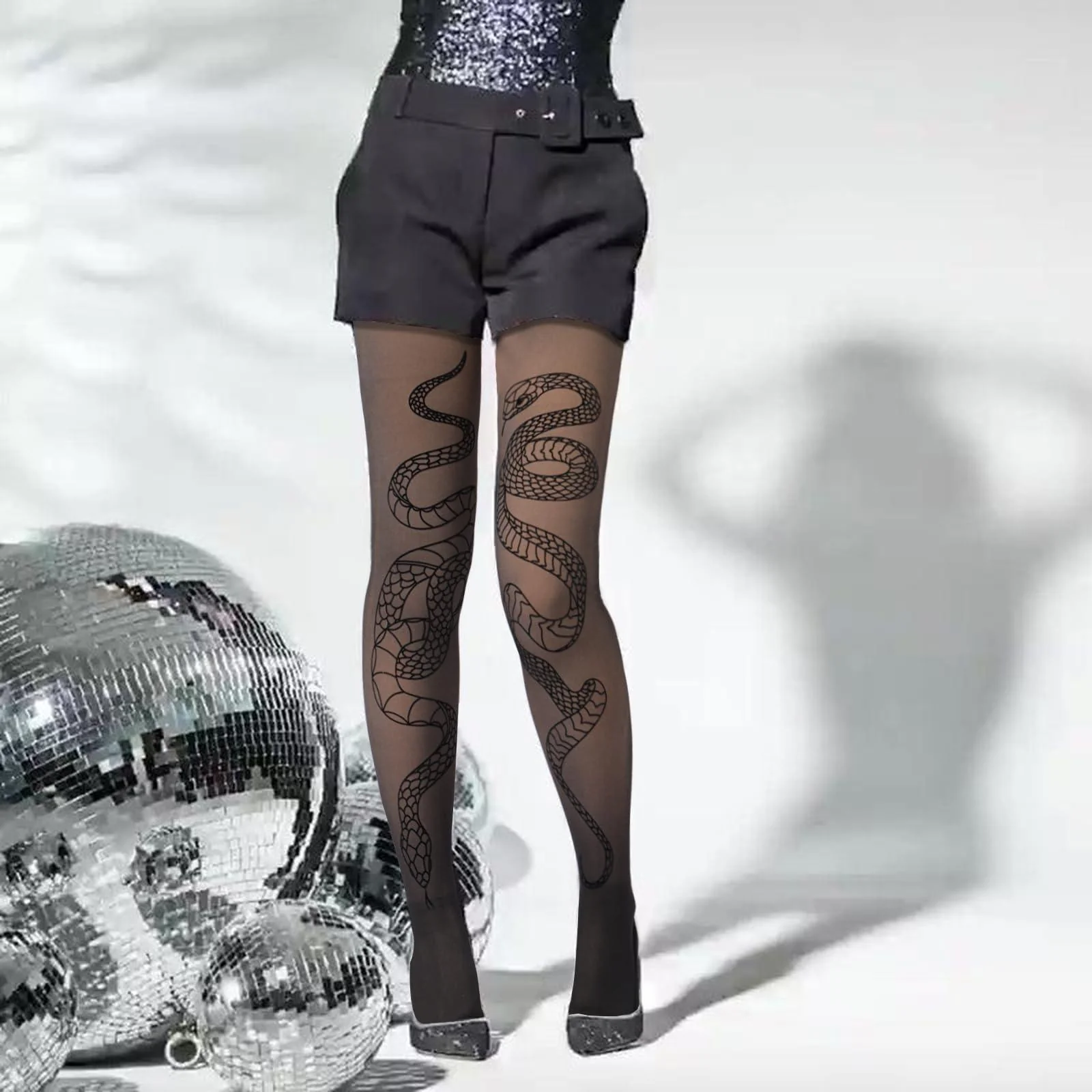 Translucent Fleece Lined Tights for Women - Snake - Image 4