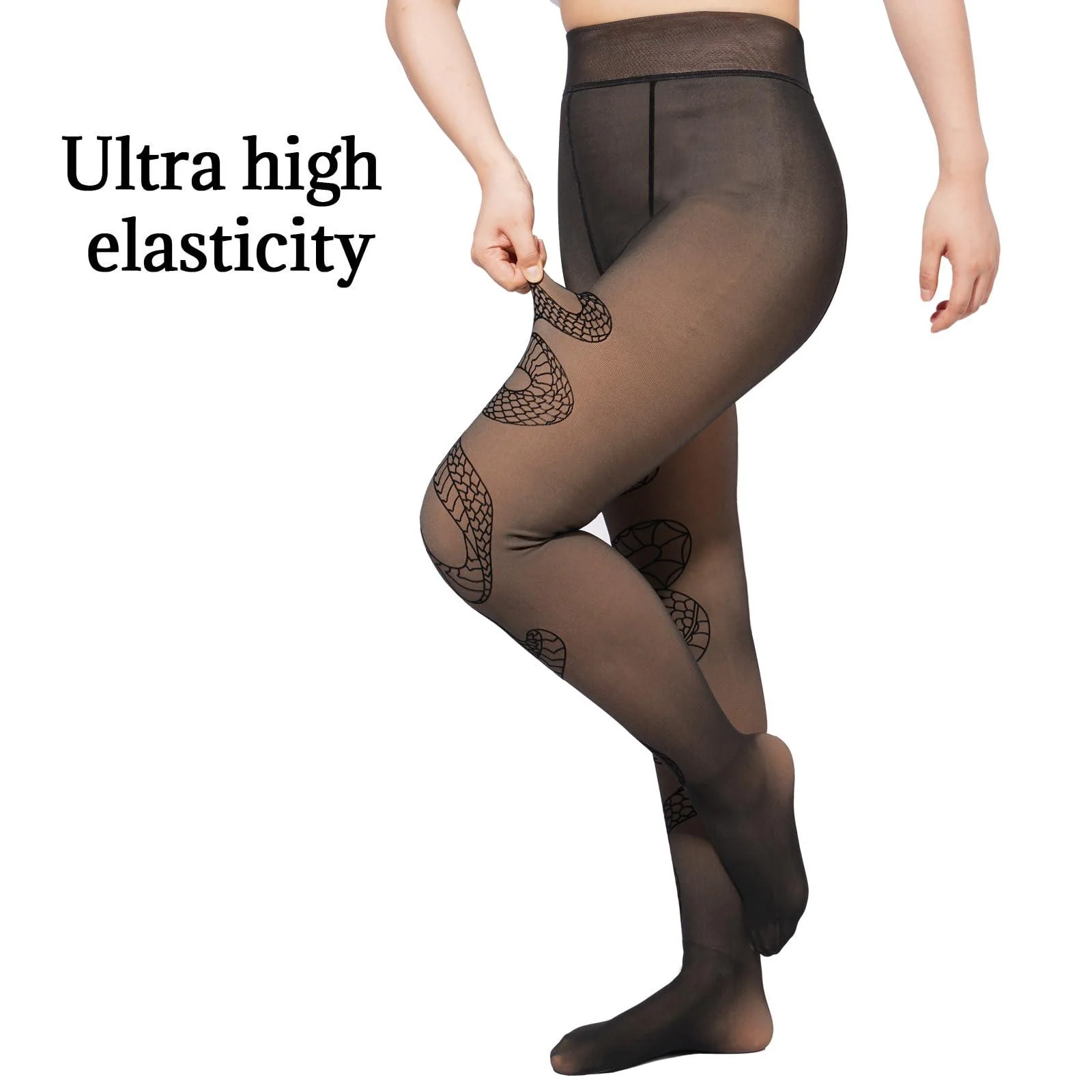 Translucent Fleece Lined Tights for Women - Snake - Image 5