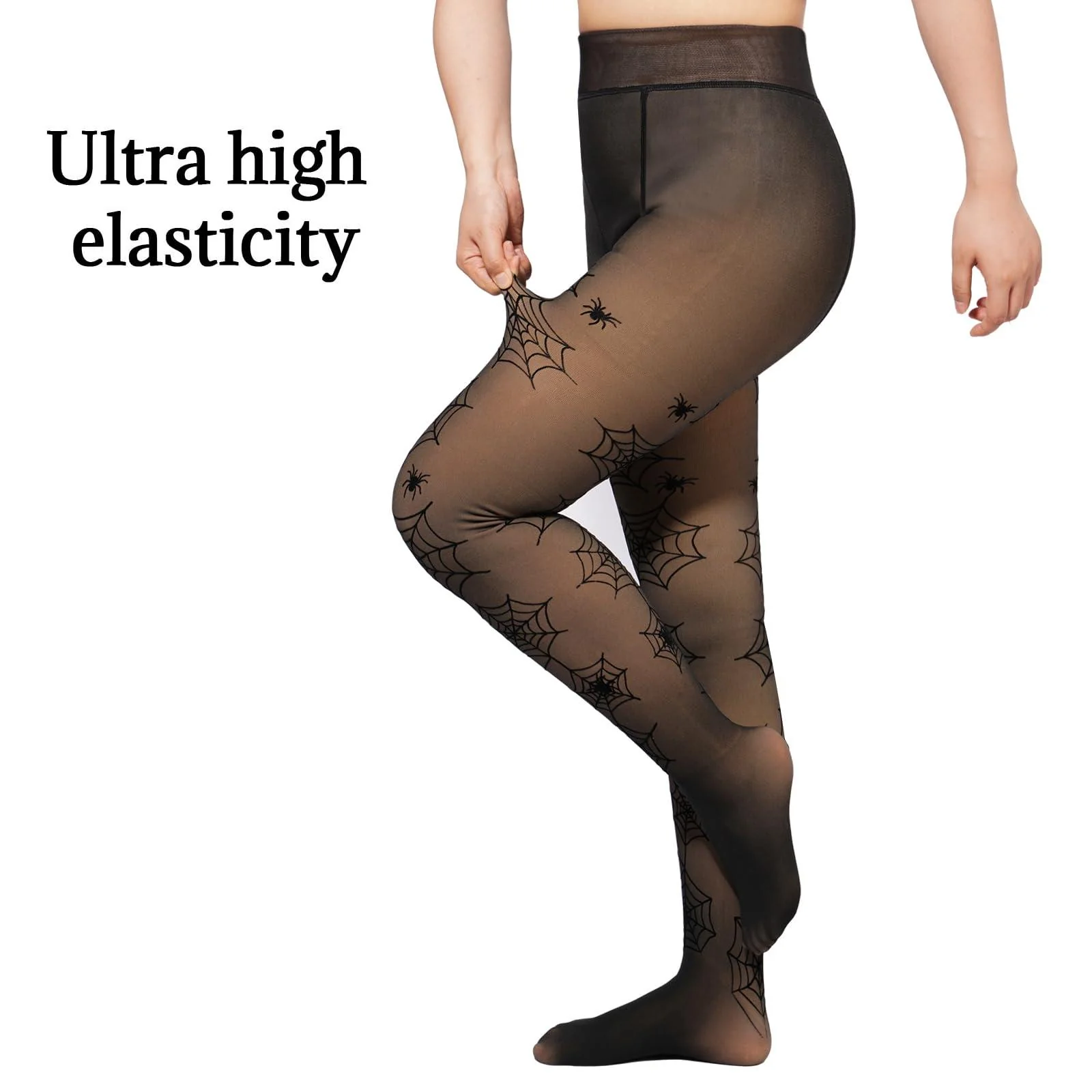 Translucent Fleece Lined Tights for Women - Spider - Image 5