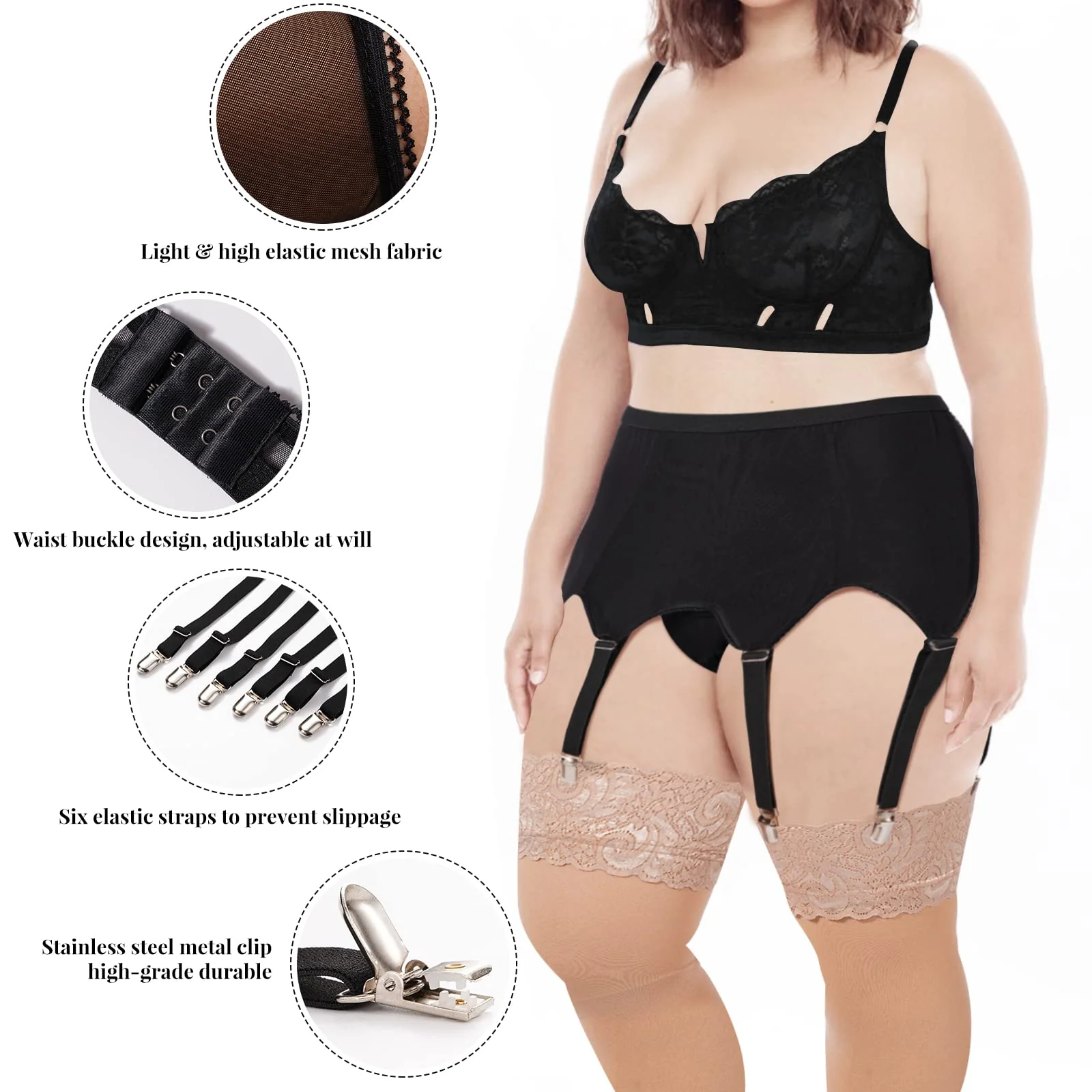 Garter Belt Plus Size High Waist with 6 Vintage Metal Clips - Image 4