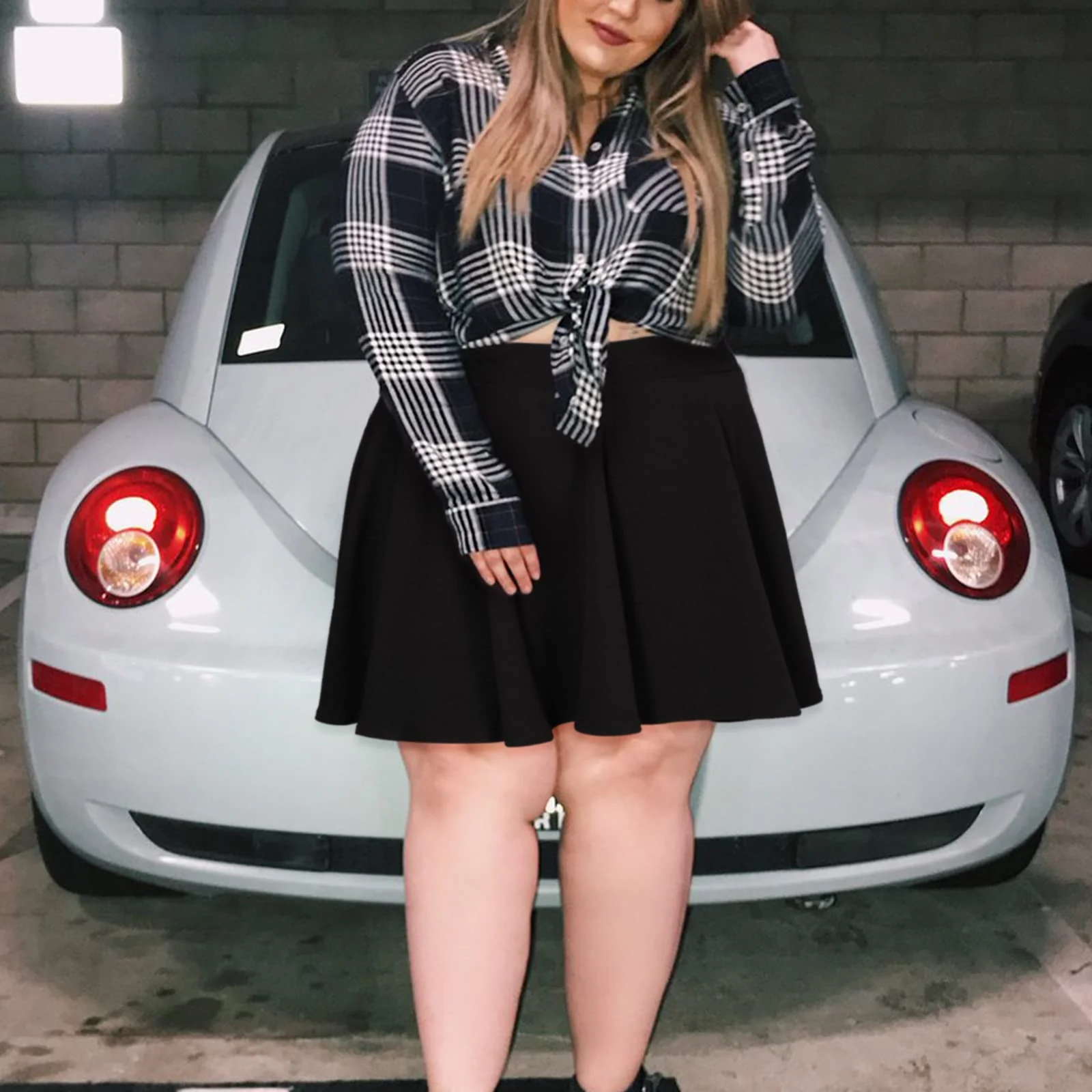 High Waisted Skater Skirt Plus Size-Black - Image 3