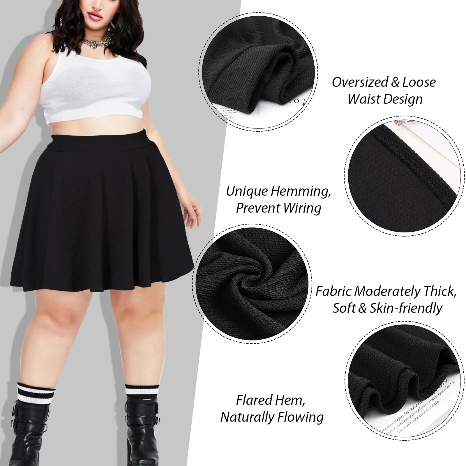 High Waisted Skater Skirt Plus Size-Black - Image 4