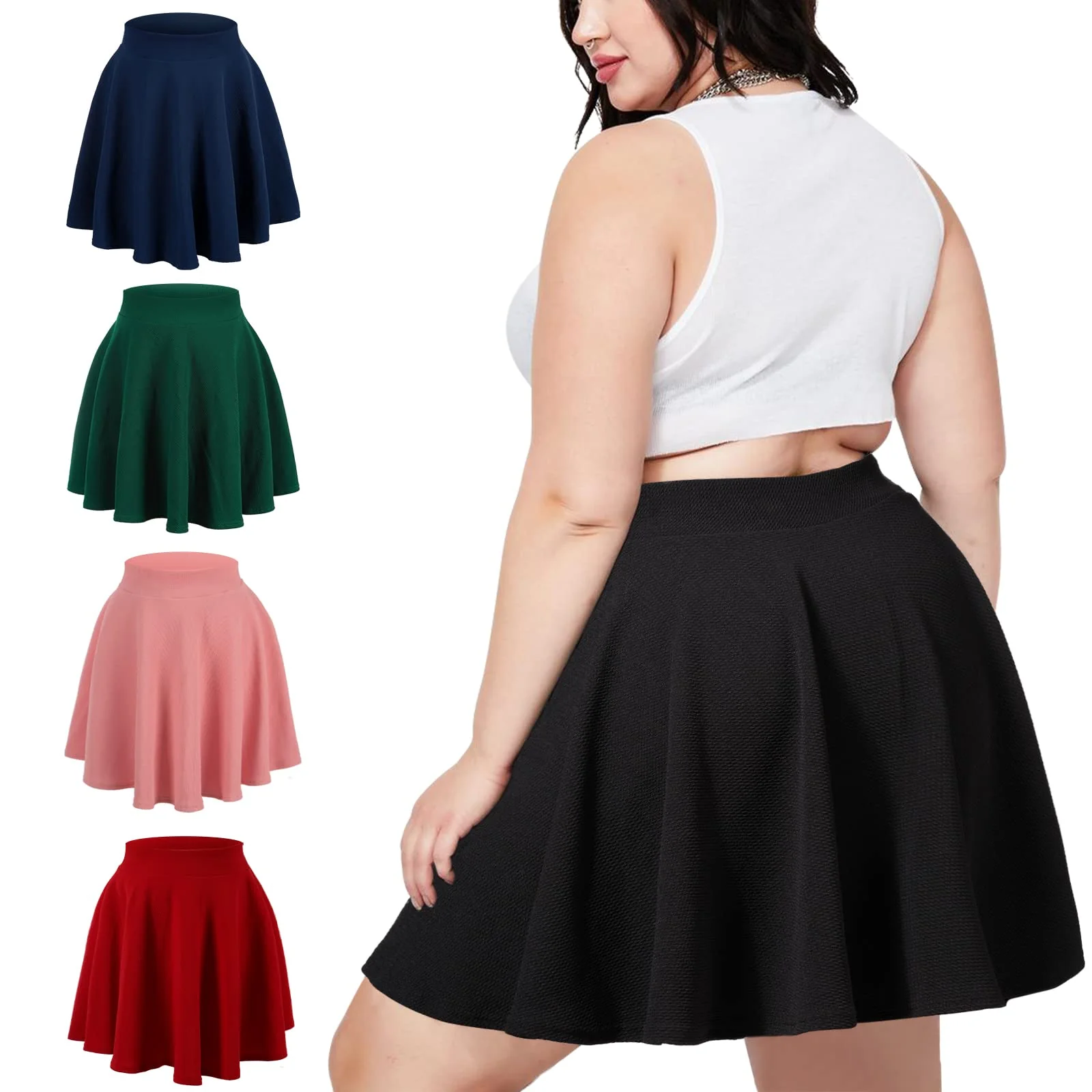 High Waisted Skater Skirt Plus Size-Black - Image 7