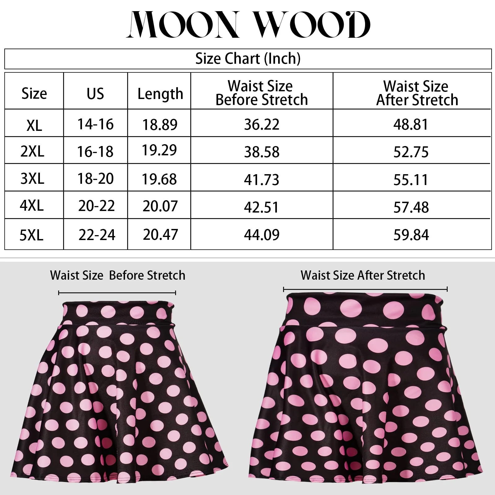 High Waisted Skater Skirt Plus Size-Black & Pink Dots - Image 7