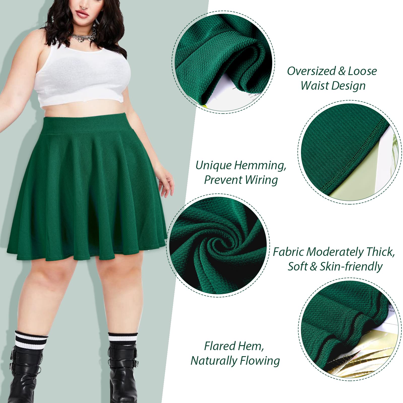High Waisted Skater Skirt Plus Size-Green - Image 3