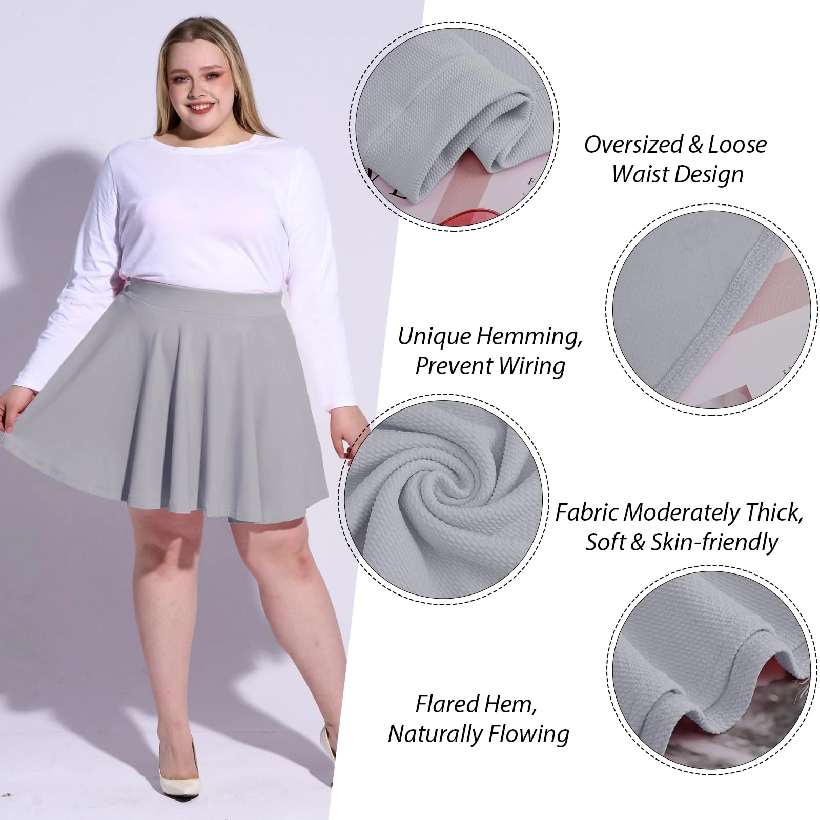 High Waisted Skater Skirt Plus Size-Grey - Image 3