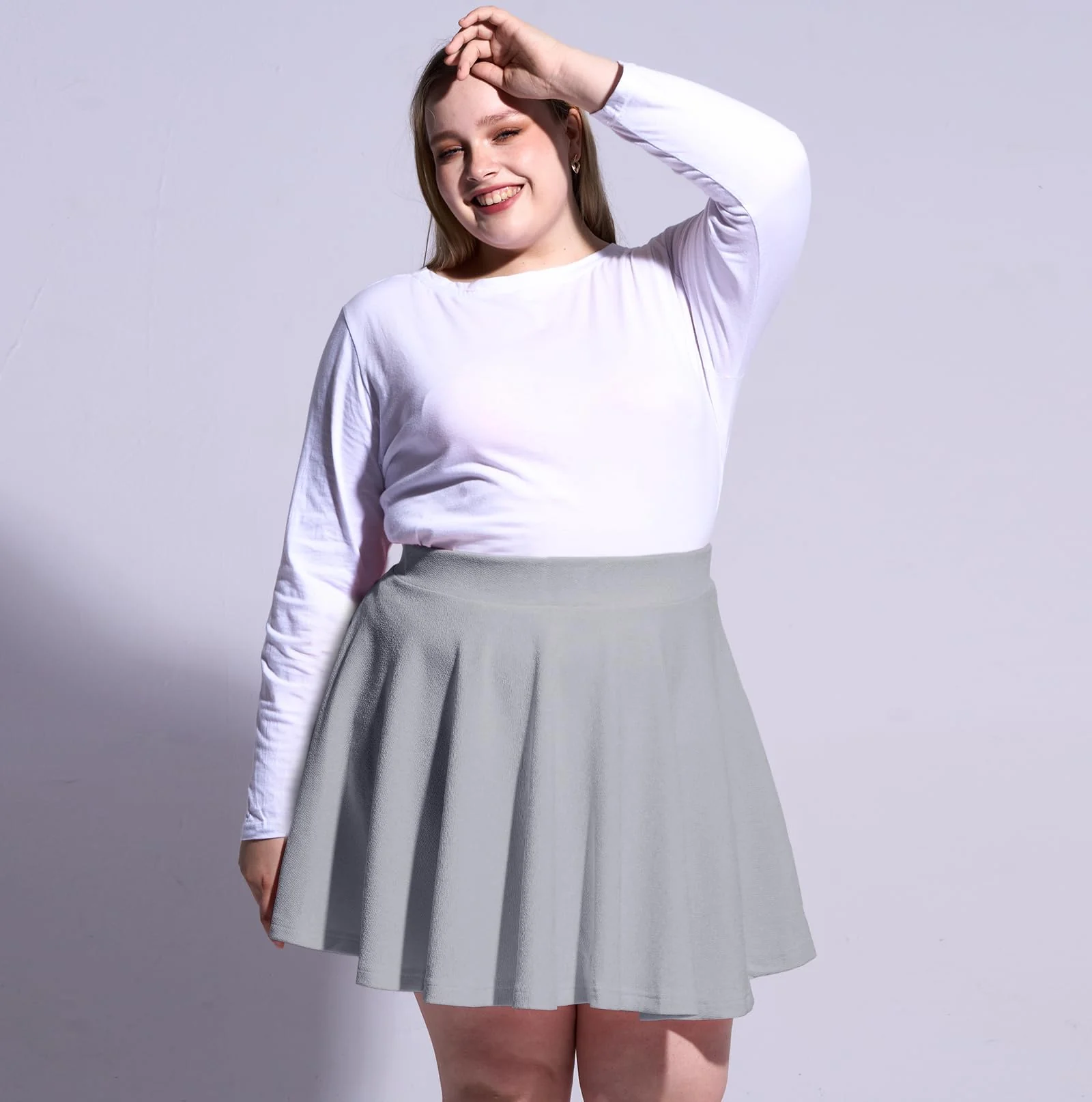 High Waisted Skater Skirt Plus Size-Grey - Image 4