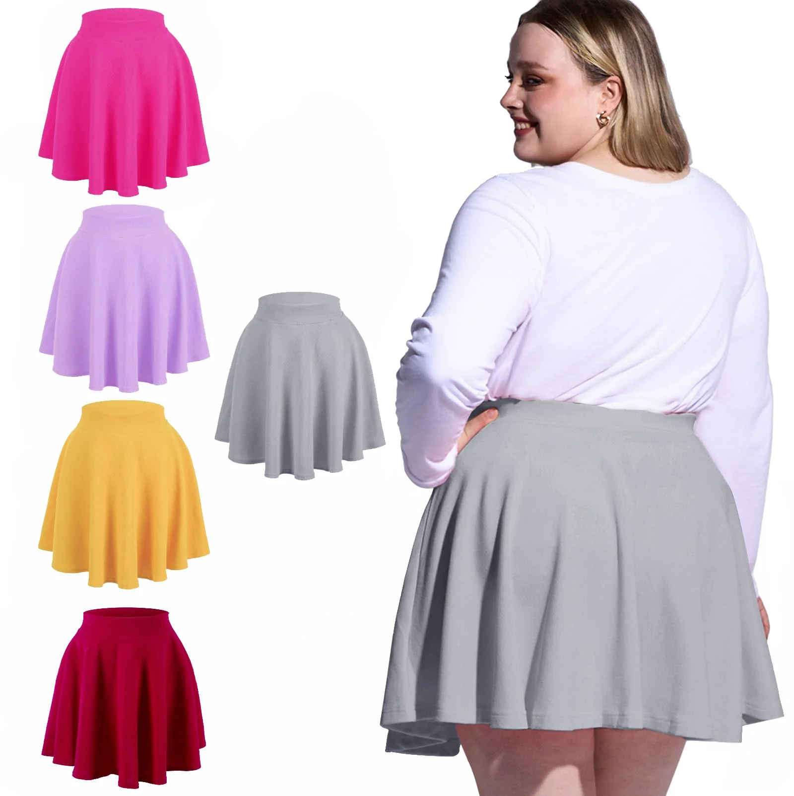 High Waisted Skater Skirt Plus Size-Grey - Image 5