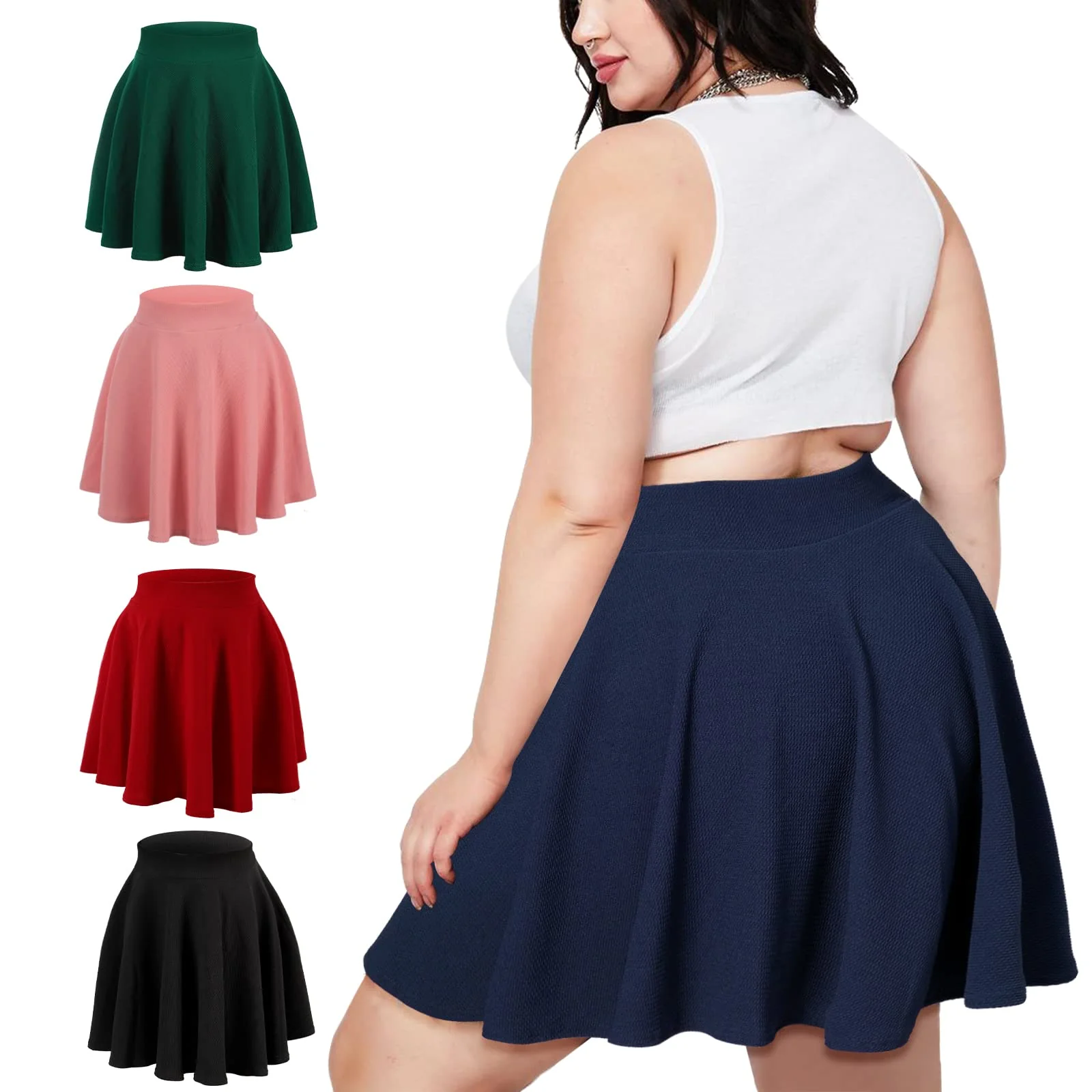 High Waisted Skater Skirt Plus Size-Navy - Image 6