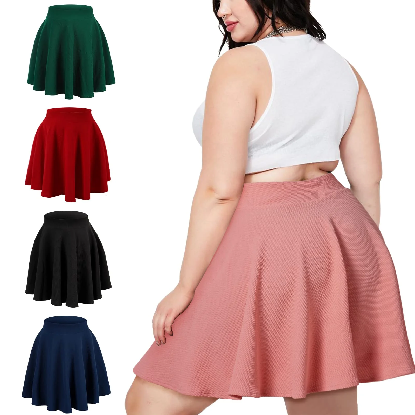 High Waisted Skater Skirt Plus Size-Pink - Image 6