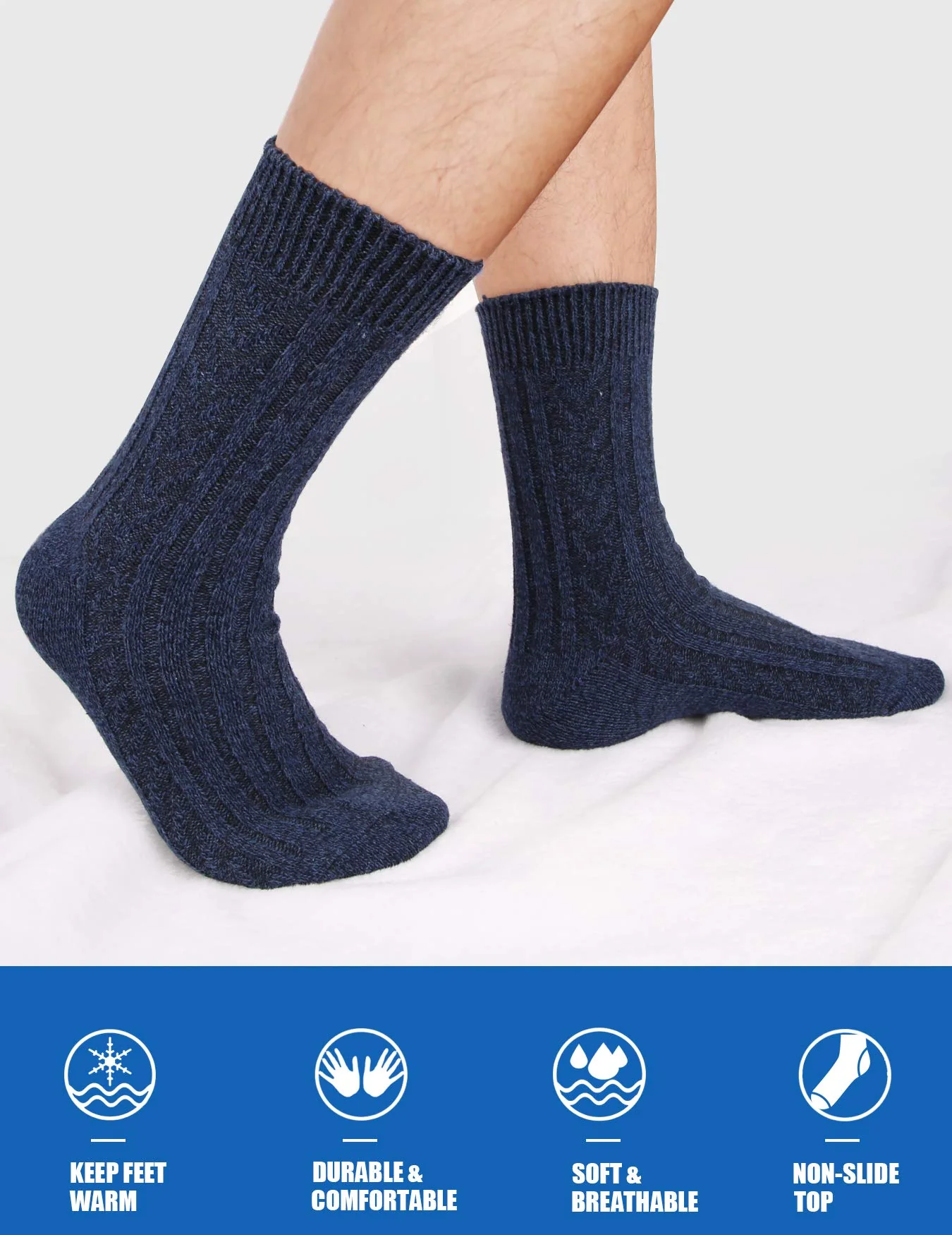 Knit Wool Blend Warm Crew Sock Causal for Man 5 Pack - Image 5